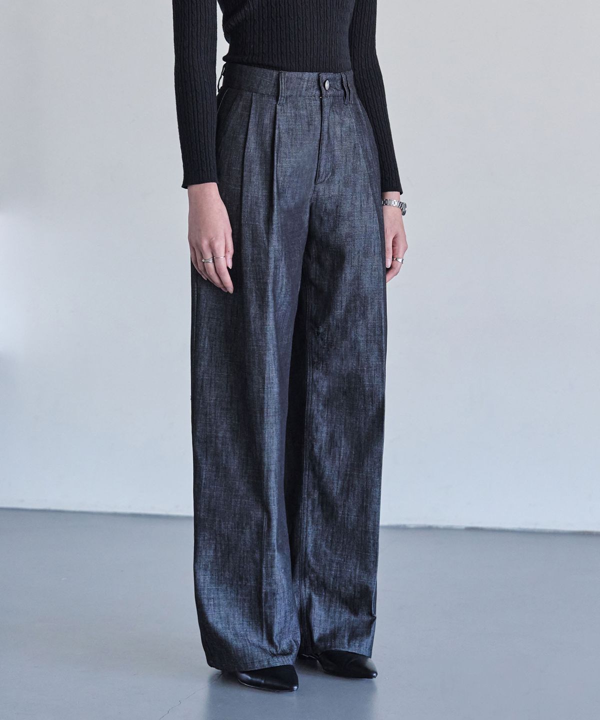 데케트 우먼(DECET WOMEN) [린넨라이크]2Pleats Wide Pants DCWPT012CPBlack
