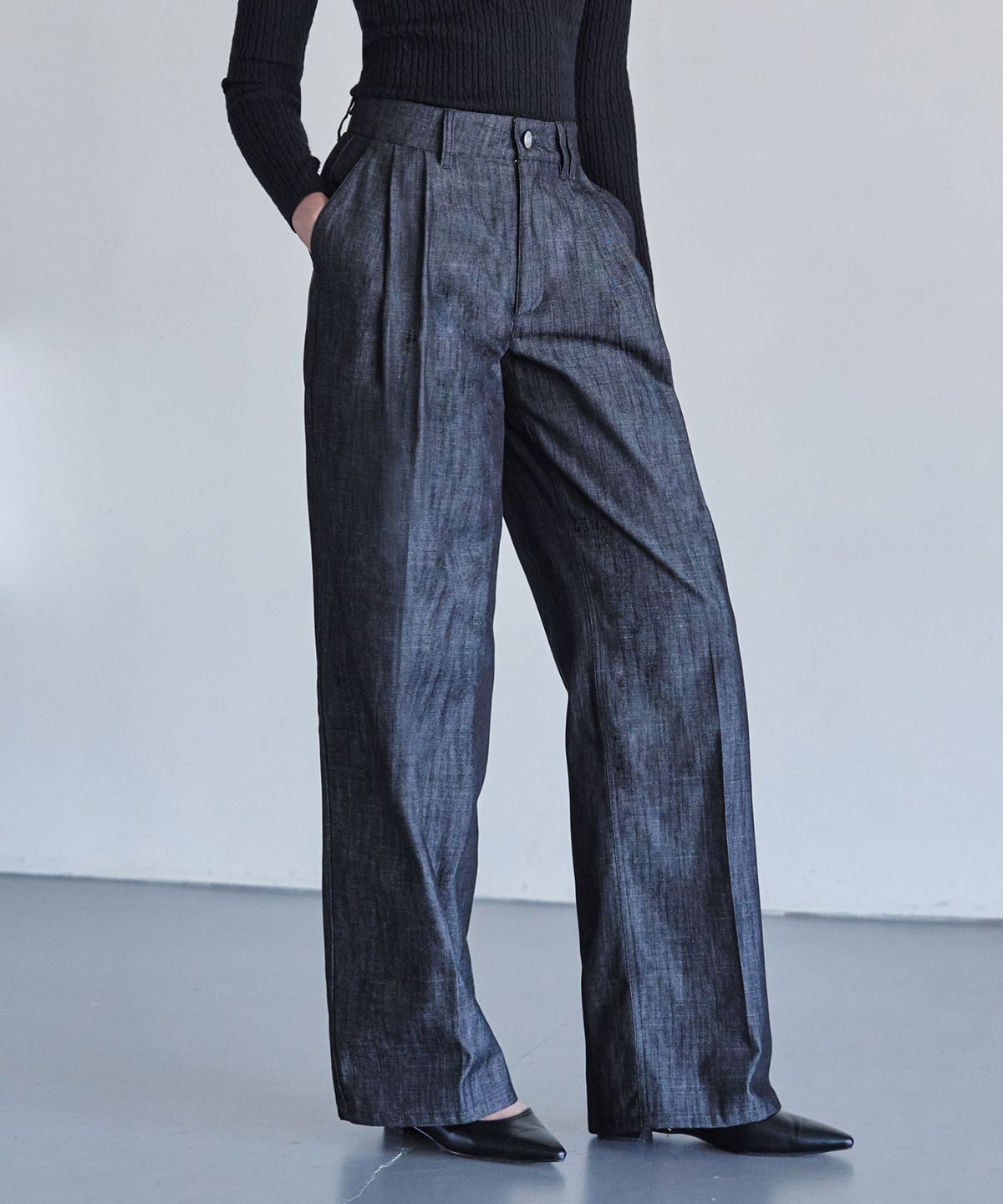 데케트 우먼(DECET WOMEN) [린넨라이크]2Pleats Wide Pants DCWPT012CPBlack