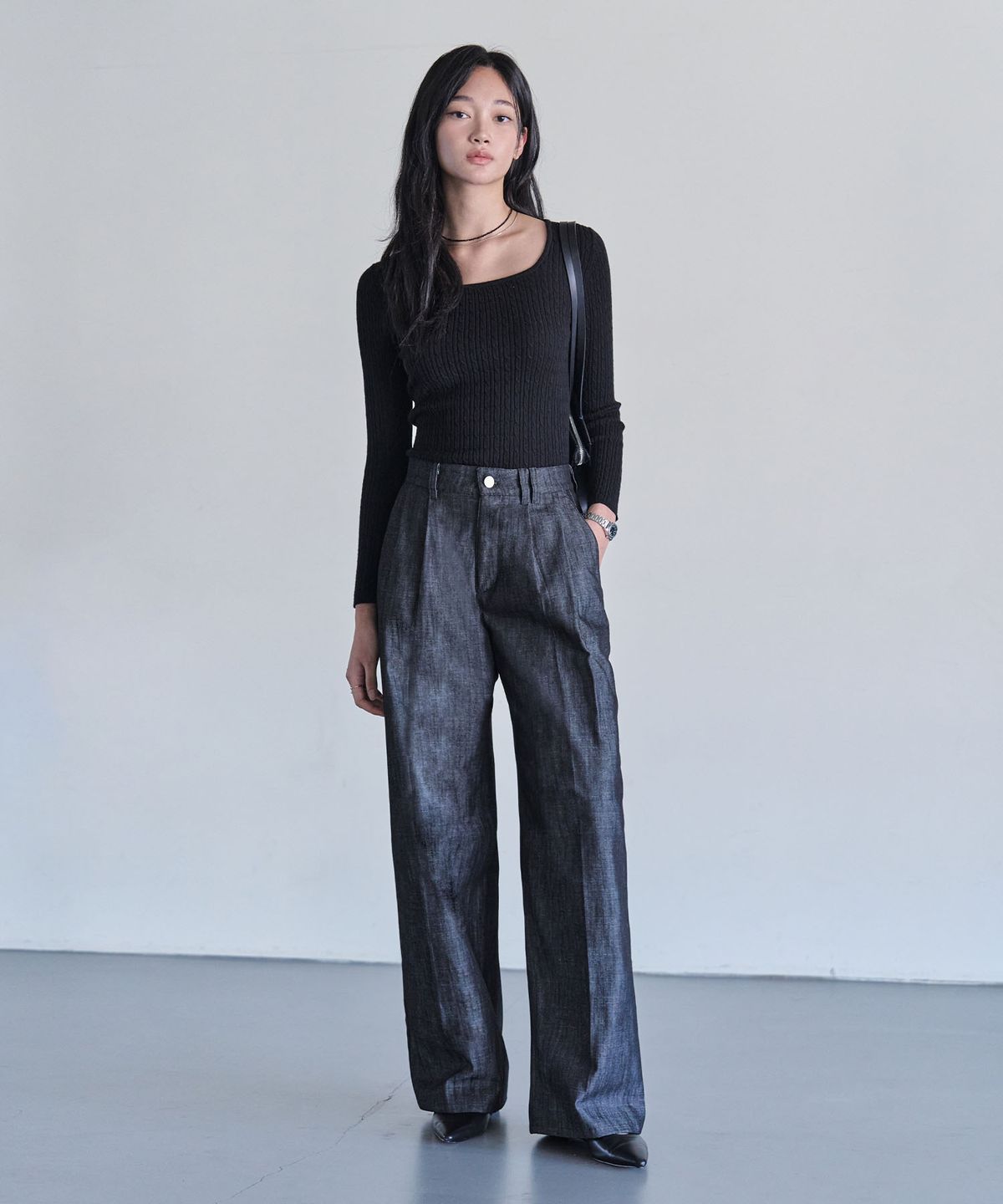 데케트 우먼(DECET WOMEN) [린넨라이크]2Pleats Wide Pants DCWPT012CPBlack
