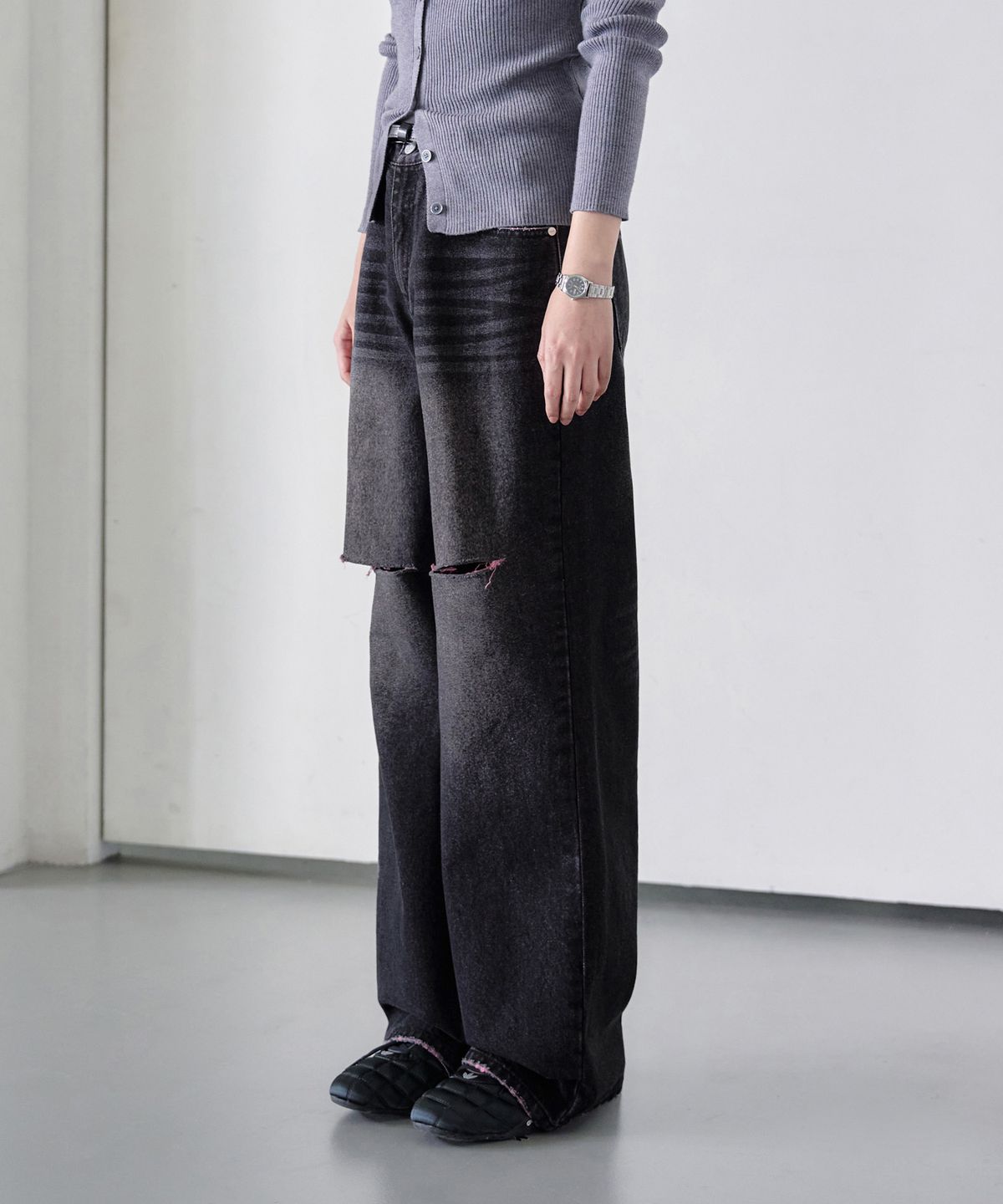 데케트 우먼(DECET WOMEN) Cut Wide Jeans DCWPT009BlackB