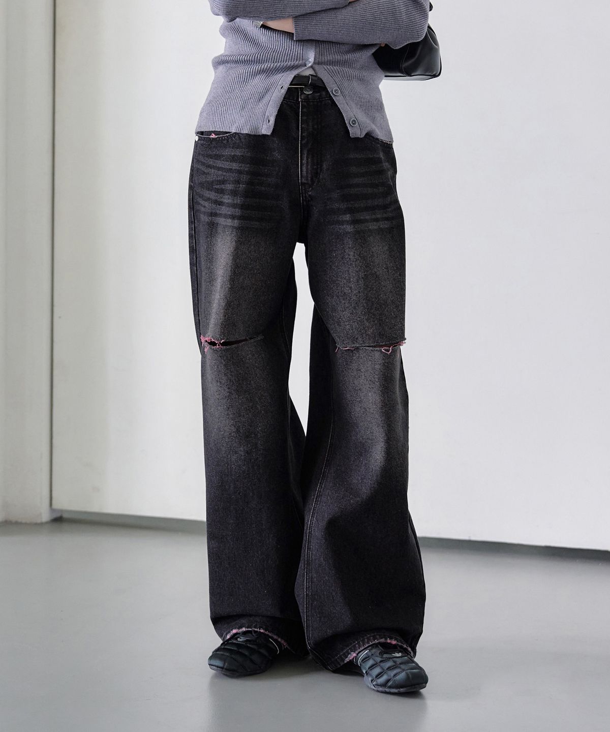 데케트 우먼(DECET WOMEN) Cut Wide Jeans DCWPT009BlackB