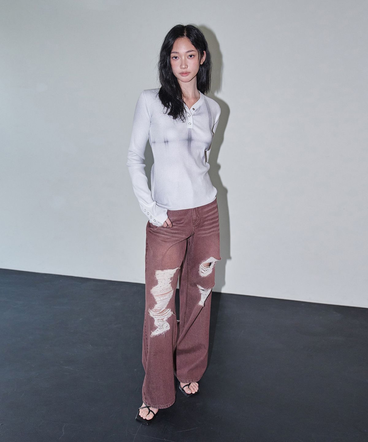 데케트 우먼(DECET WOMEN) Destroy Jeans DCWPT008Wine