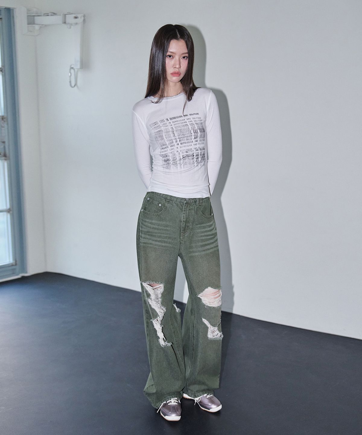 데케트 우먼(DECET WOMEN) Destroy Jeans DCWPT008Green
