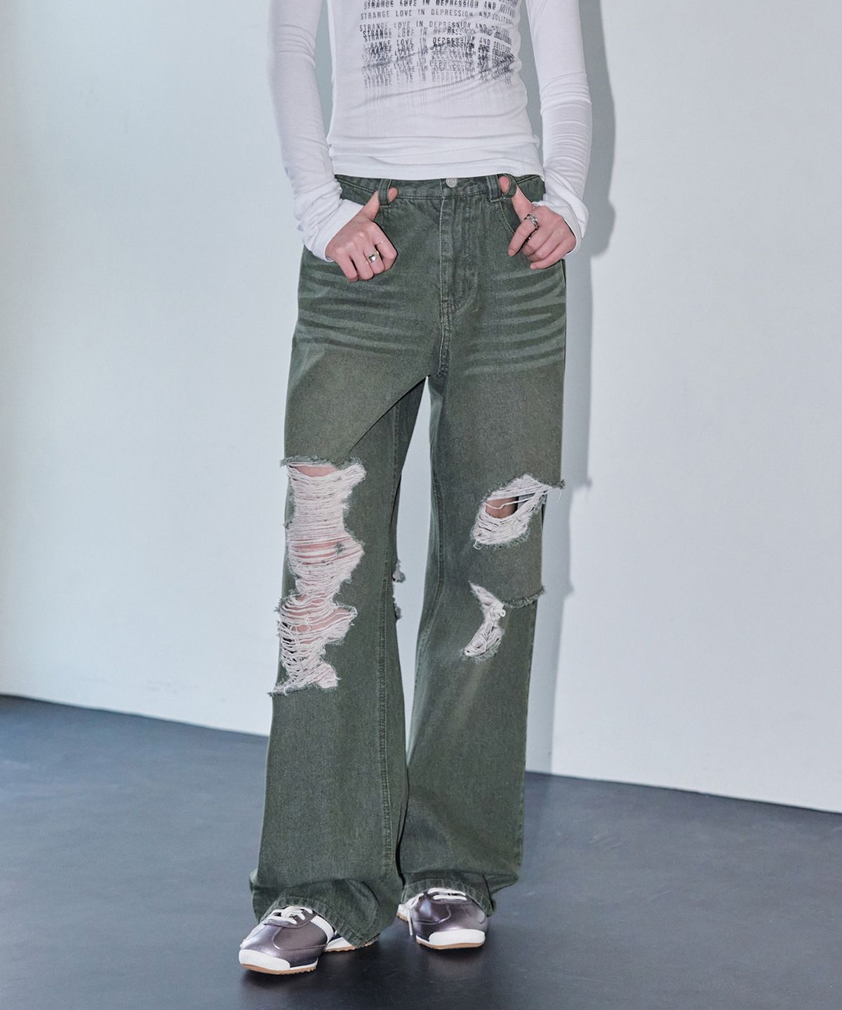 데케트 우먼(DECET WOMEN) Destroy Jeans DCWPT008Green