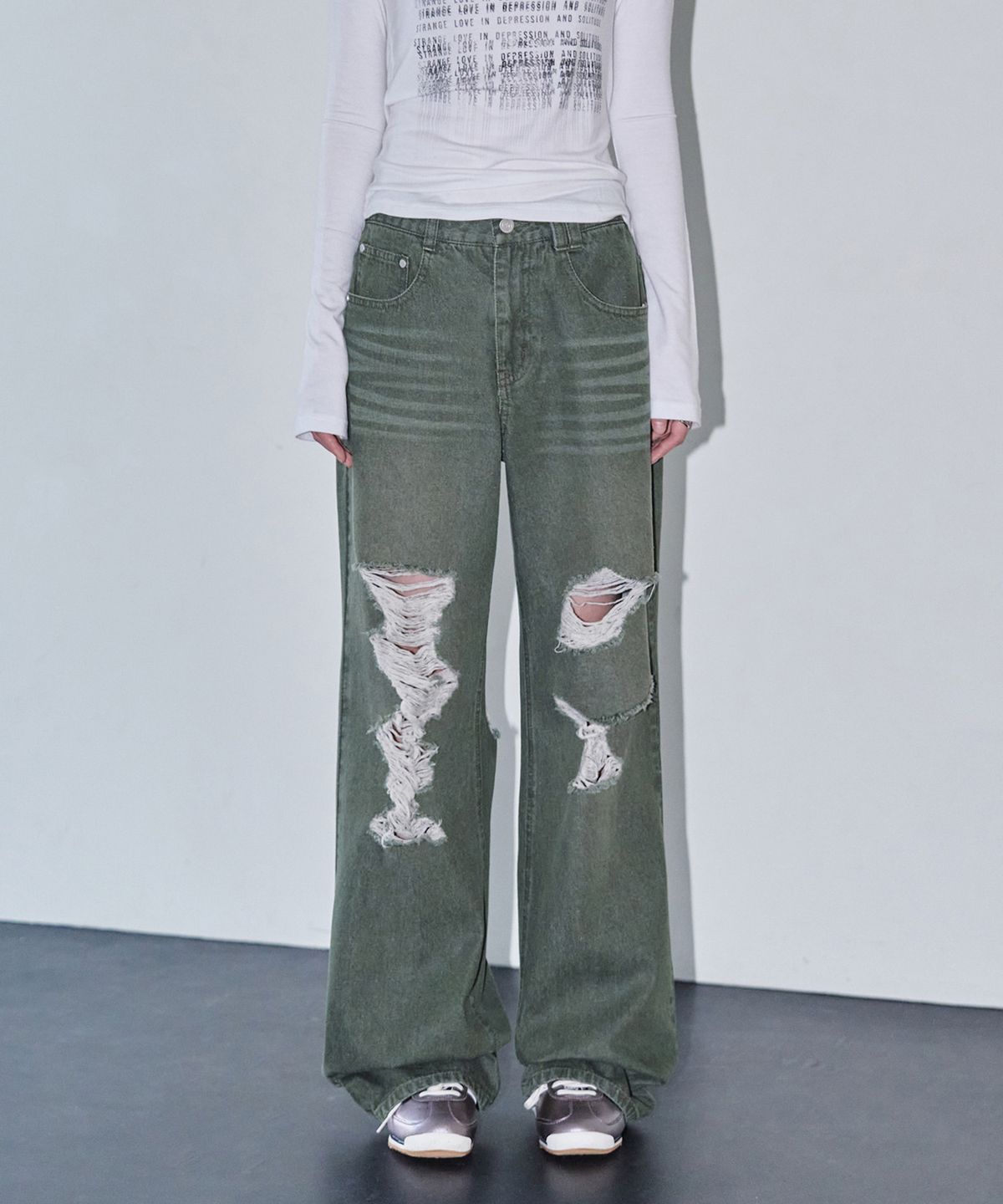 데케트 우먼(DECET WOMEN) Destroy Jeans DCWPT008Green