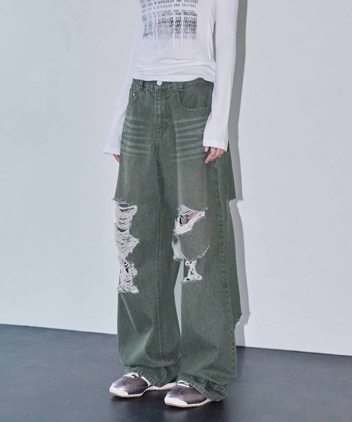 데케트 우먼(DECET WOMEN) Destroy Jeans DCWPT008Green