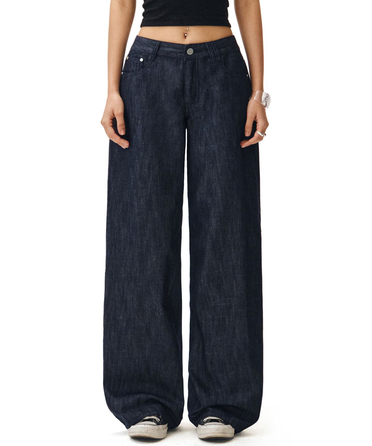 데케트 우먼(DECET WOMEN) [린넨라이크]Signature Low Rise Wide Jeans DCWPT004CPIndigo