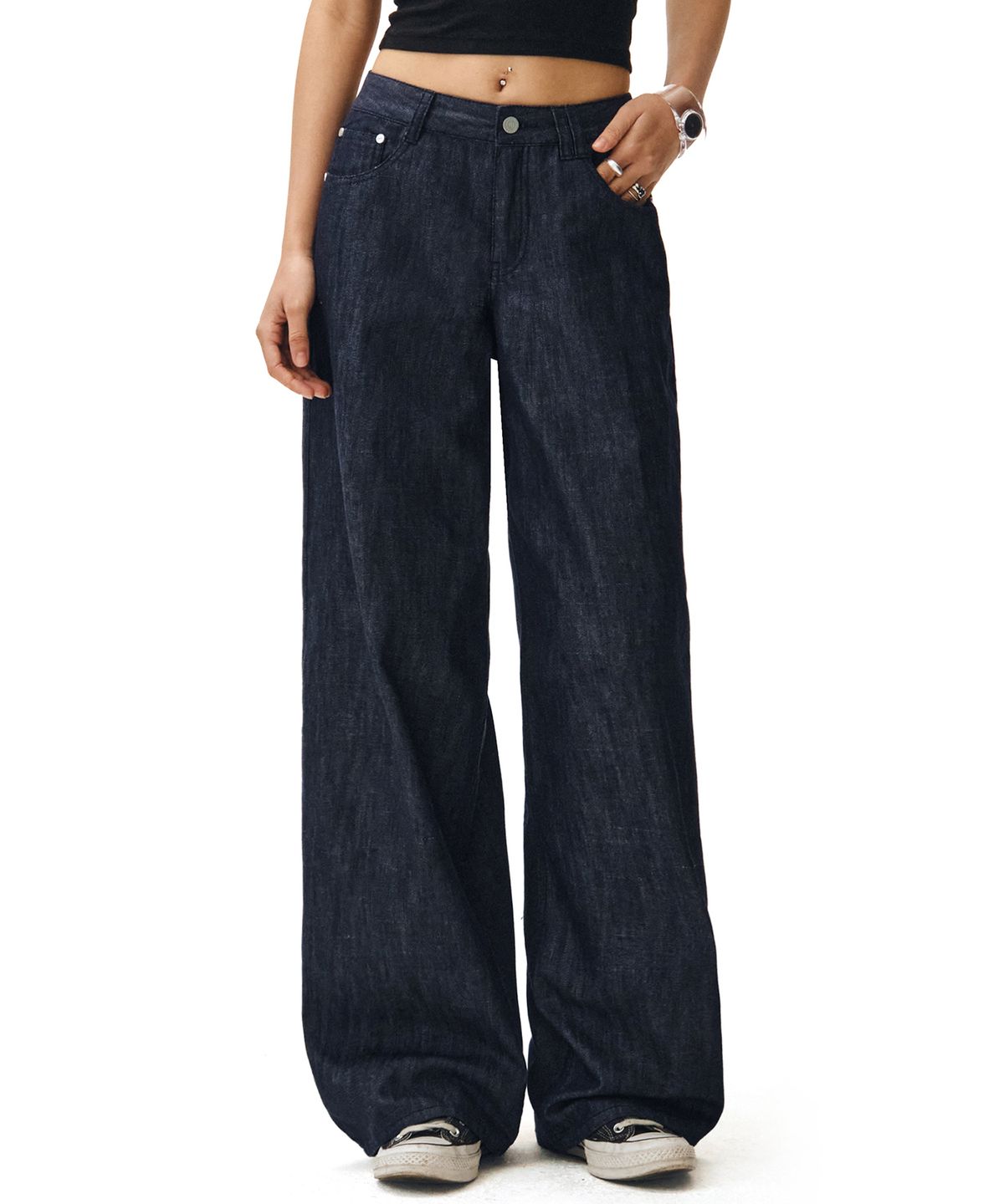 데케트 우먼(DECET WOMEN) [린넨라이크]Signature Low Rise Wide Jeans DCWPT004CPIndigo