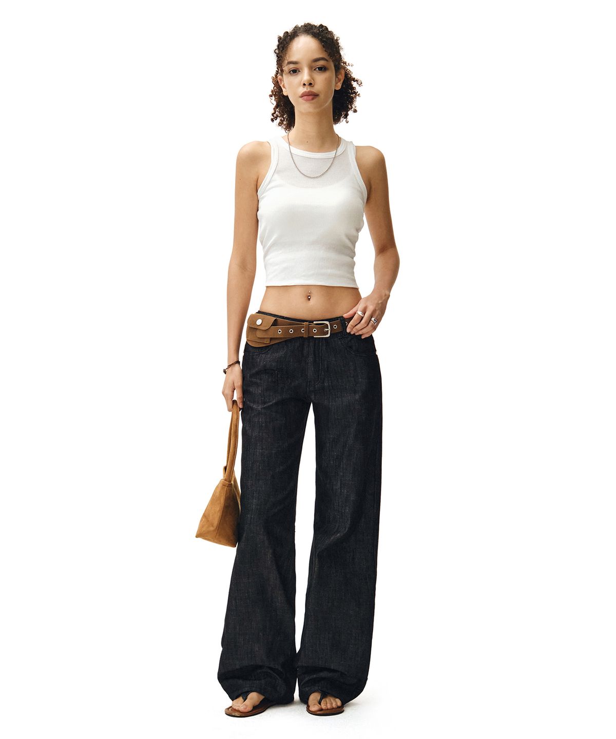 데케트 우먼(DECET WOMEN) [린넨라이크]Signature Low Rise Wide Jeans DCWPT004CPBlack