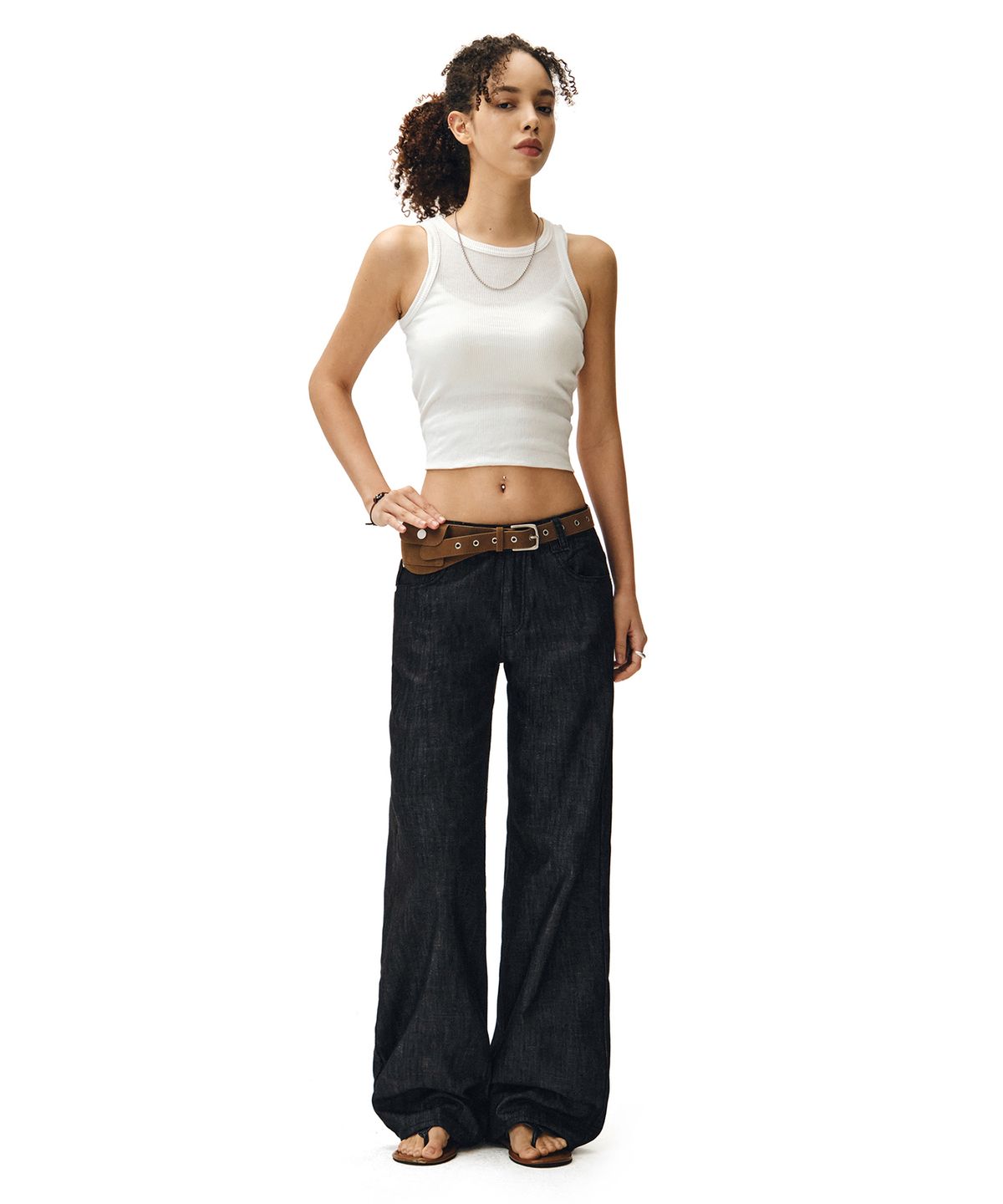 데케트 우먼(DECET WOMEN) [린넨라이크]Signature Low Rise Wide Jeans DCWPT004CPBlack