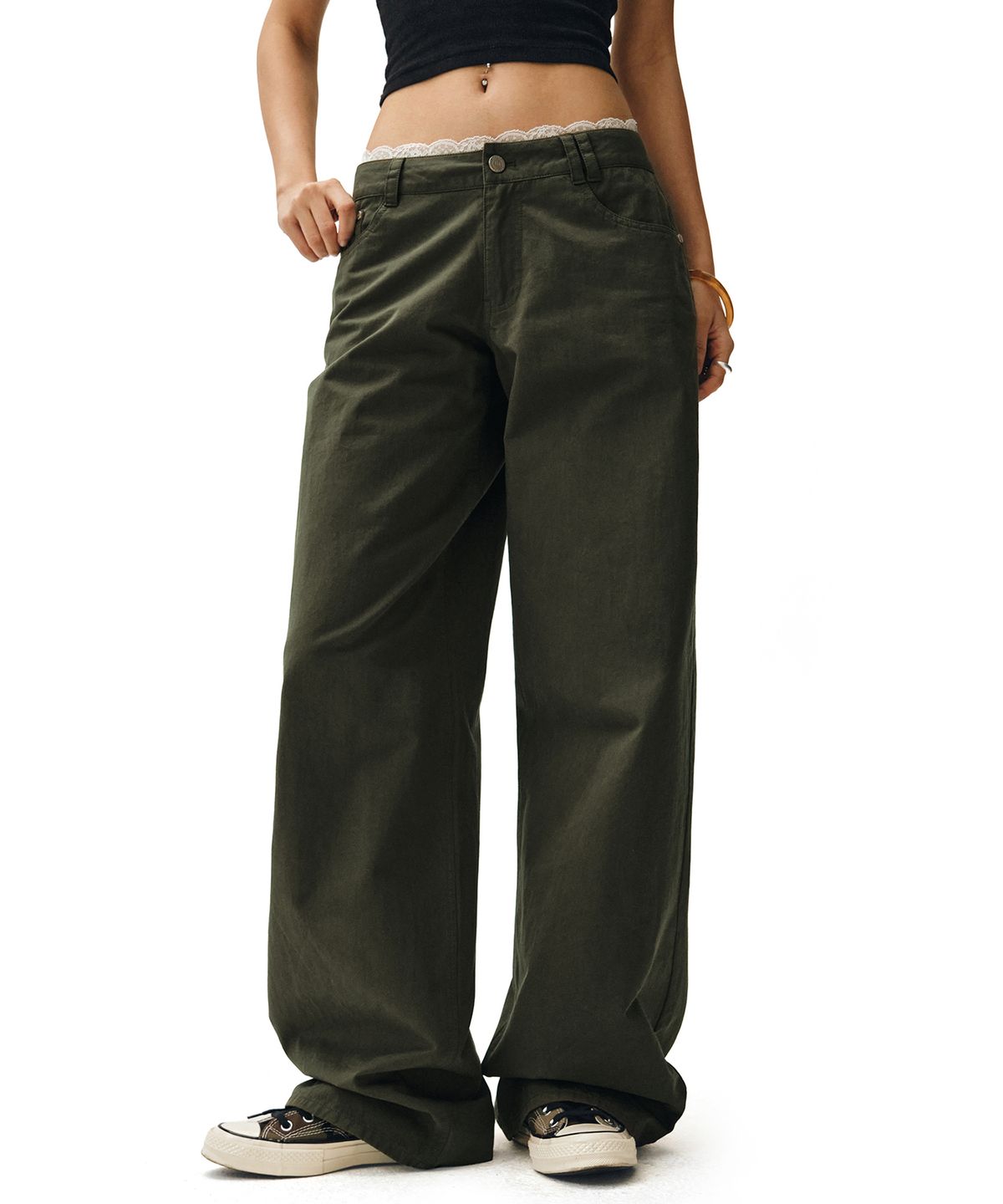 데케트 우먼(DECET WOMEN) Signature Low Rise Wide Jeans DCWPT004Khaki