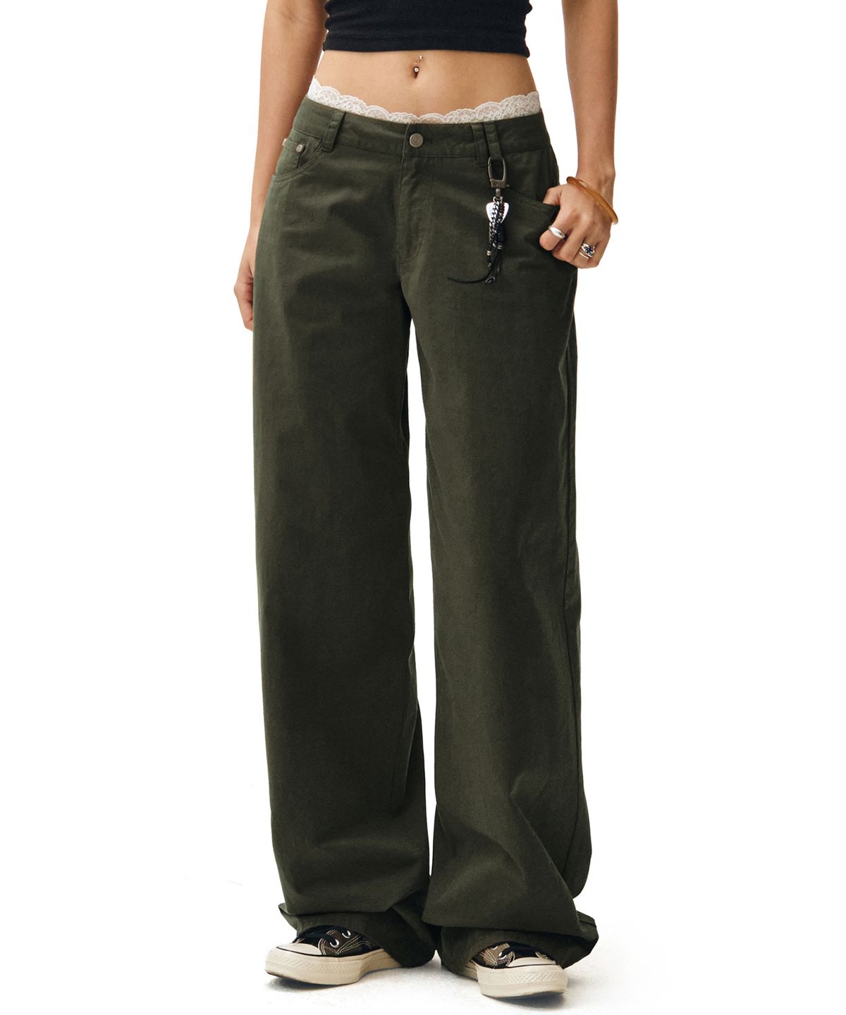데케트 우먼(DECET WOMEN) Signature Low Rise Wide Jeans DCWPT004Khaki
