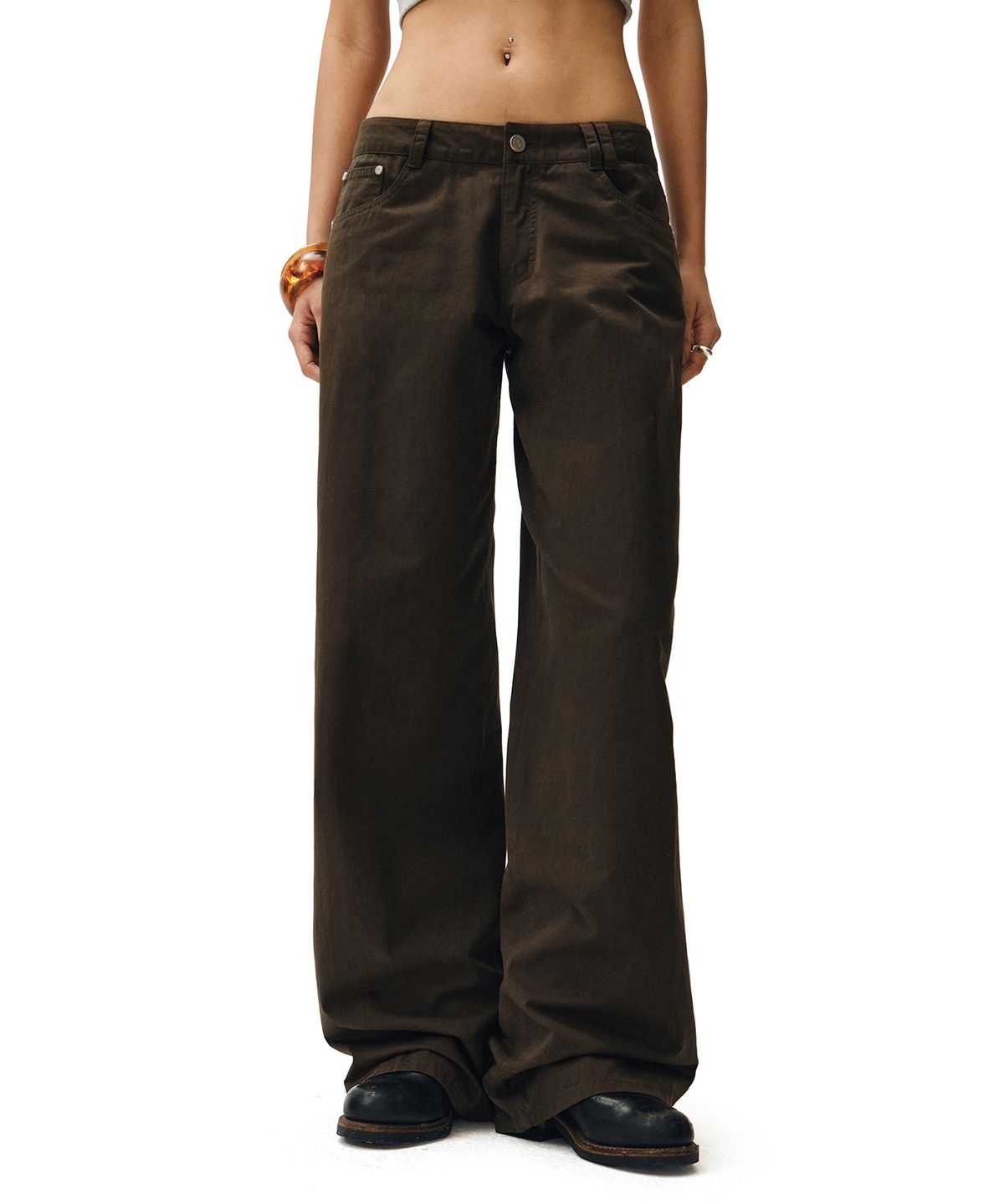 데케트 우먼(DECET WOMEN) Signature Low Rise Wide Jeans DCWPT004Brown