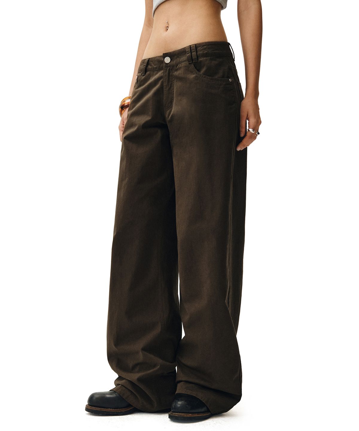 데케트 우먼(DECET WOMEN) Signature Low Rise Wide Jeans DCWPT004Brown