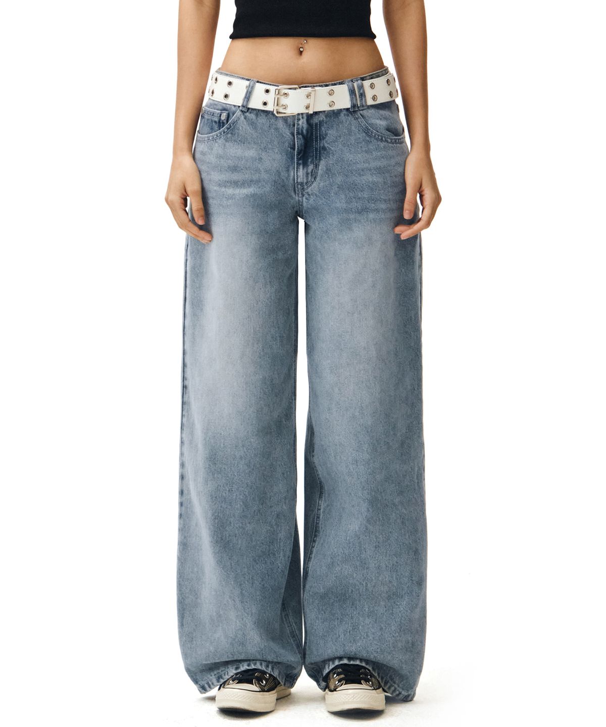 데케트 우먼(DECET WOMEN) Signature Low Rise Wide Jeans DCWPT004LBlueB