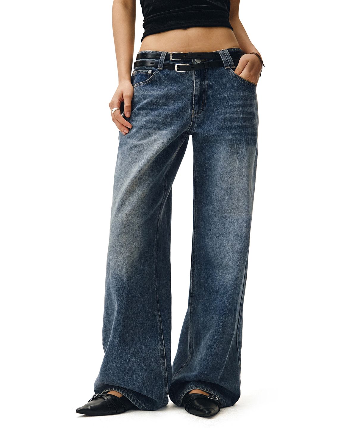 데케트 우먼(DECET WOMEN) Signature Low Rise Wide Jeans DCWPT004BlueB