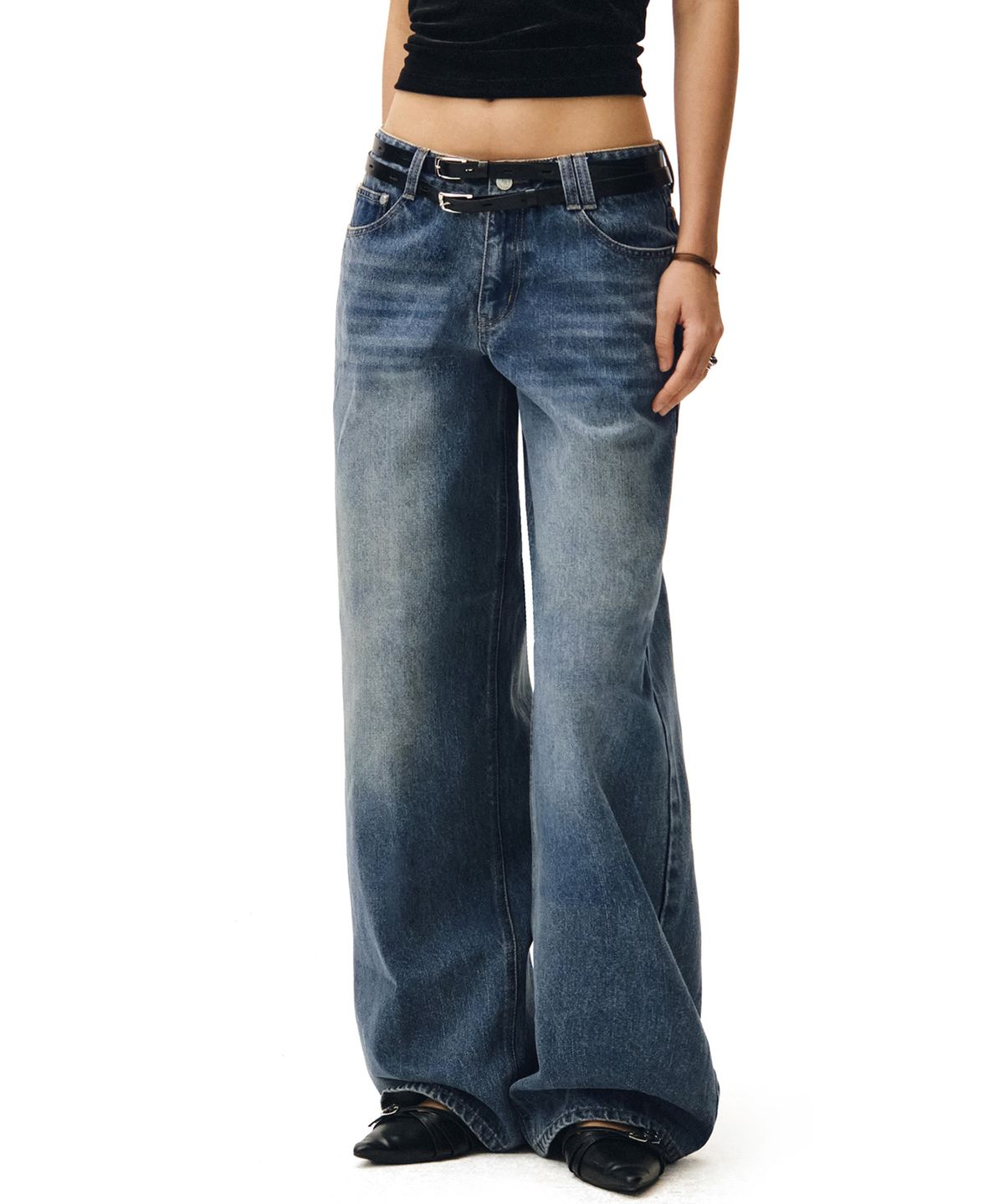 데케트 우먼(DECET WOMEN) Signature Low Rise Wide Jeans DCWPT004BlueB