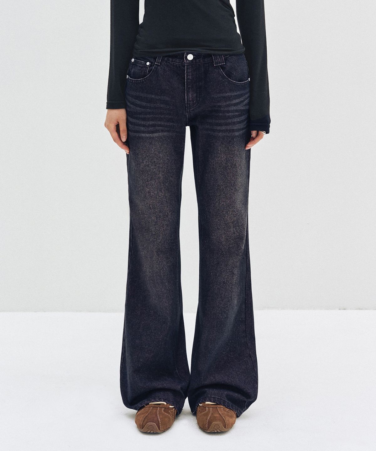 데케트 우먼(DECET WOMEN) Signature Low Rise Semi Flared Jeans DCWPT003BlackPink