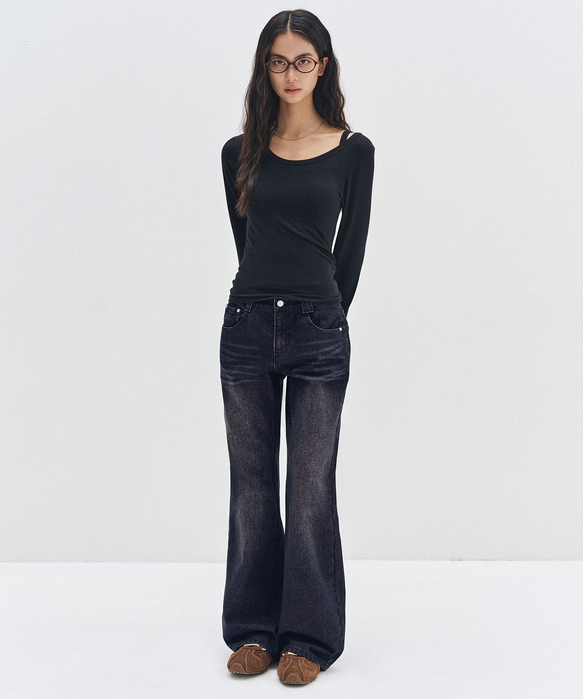 데케트 우먼(DECET WOMEN) Signature Low Rise Semi Flared Jeans DCWPT003BlackPink