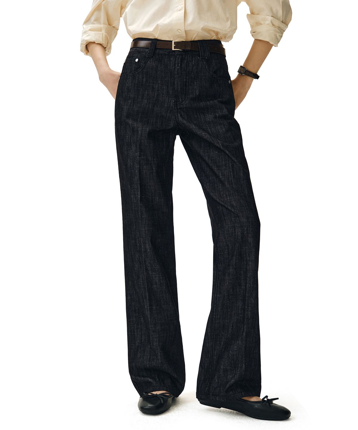 데케트 우먼(DECET WOMEN) [린넨라이크]Signature Straight Jeans DCWPT001CPBlack