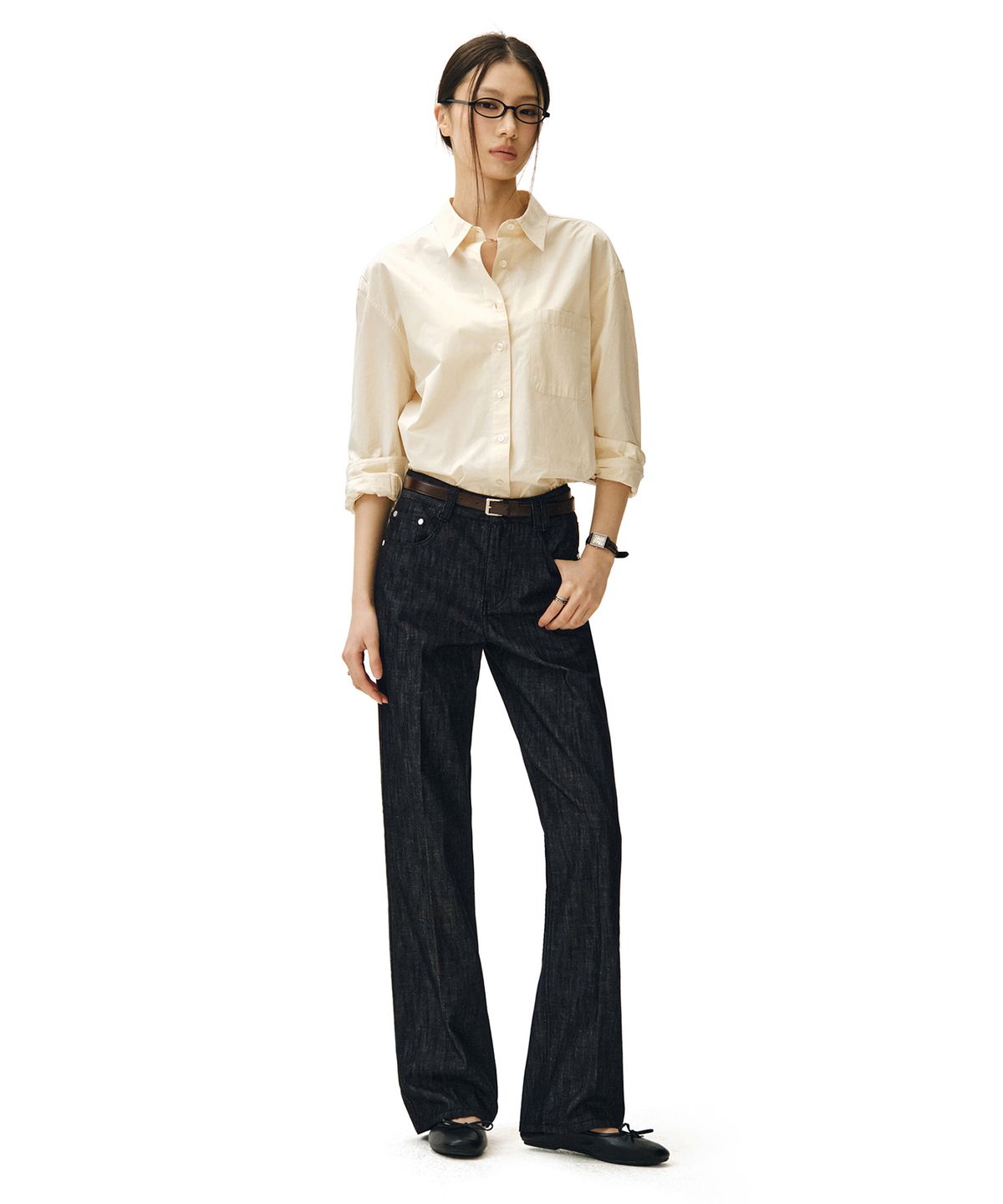 데케트 우먼(DECET WOMEN) [린넨라이크]Signature Straight Jeans DCWPT001CPBlack