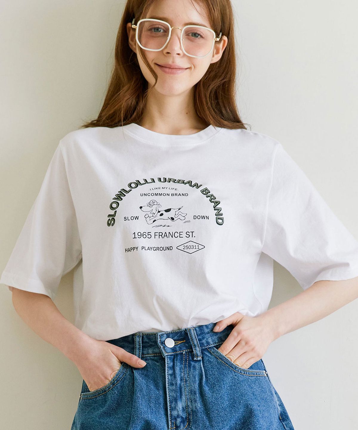 슬로우롤리(SLOWLOLLI) Urban puppy casual t-shirt_3 Colors