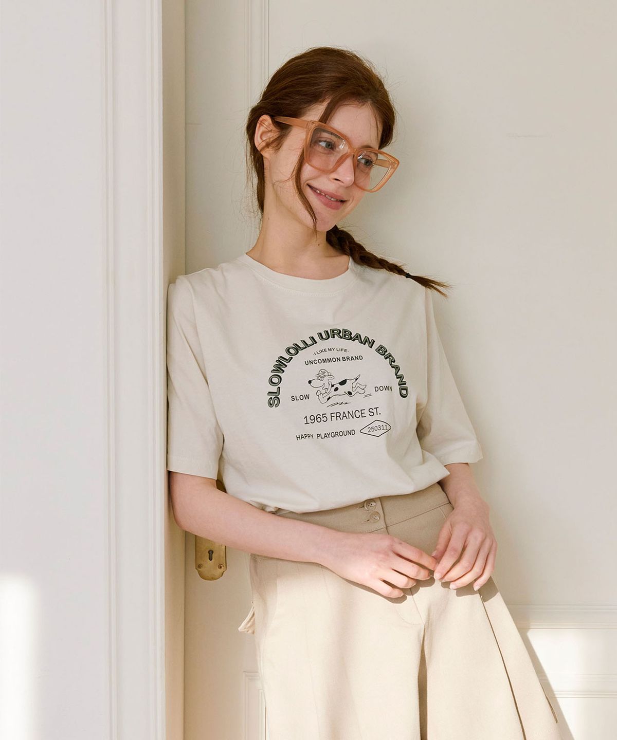 슬로우롤리(SLOWLOLLI) Urban puppy casual t-shirt_3 Colors