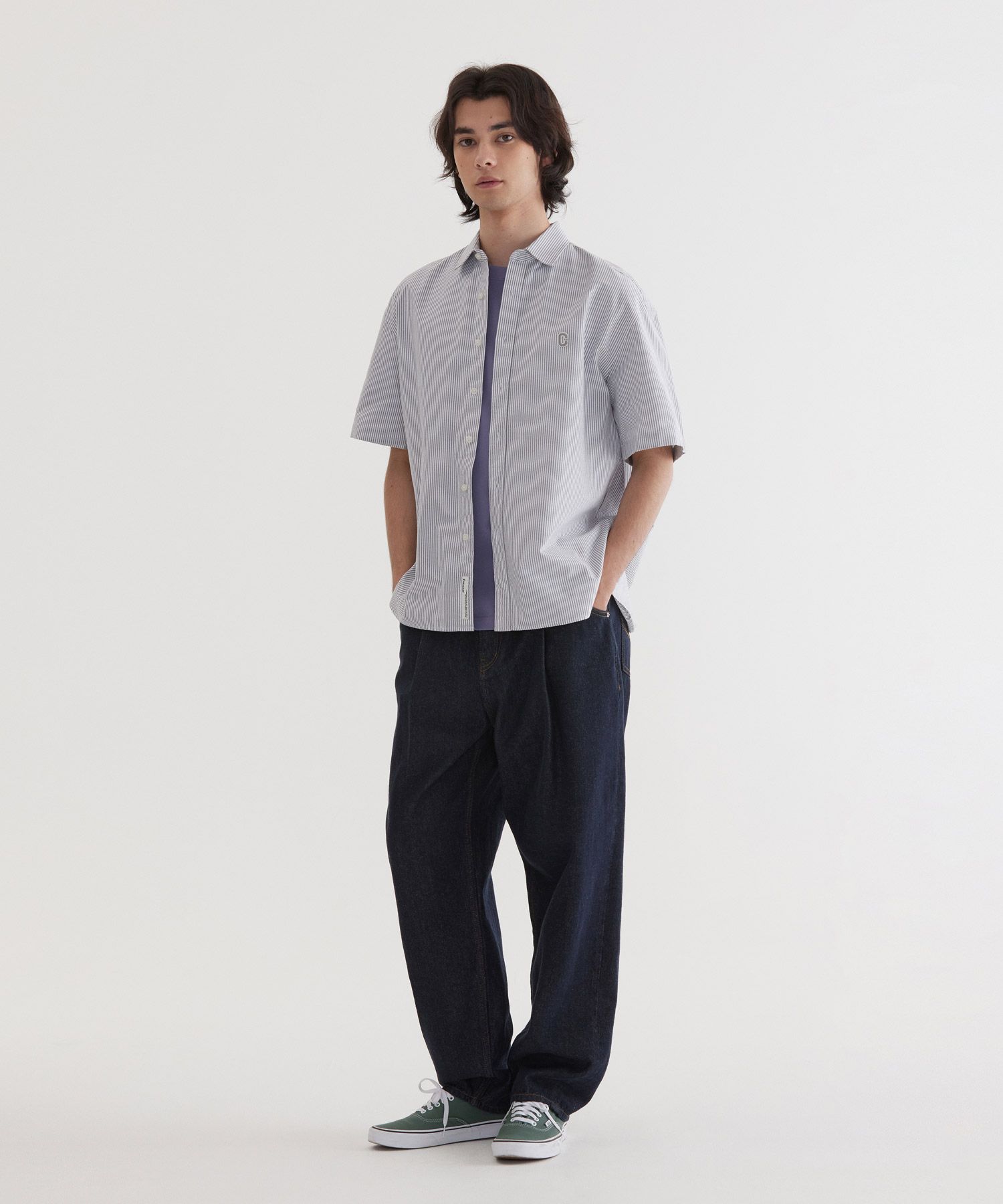 COVERNATのC Logo Oxford Stripe Half Shirt 全2色 C Logo Oxford Stripe Half Shirts Blue - Covernat | 60