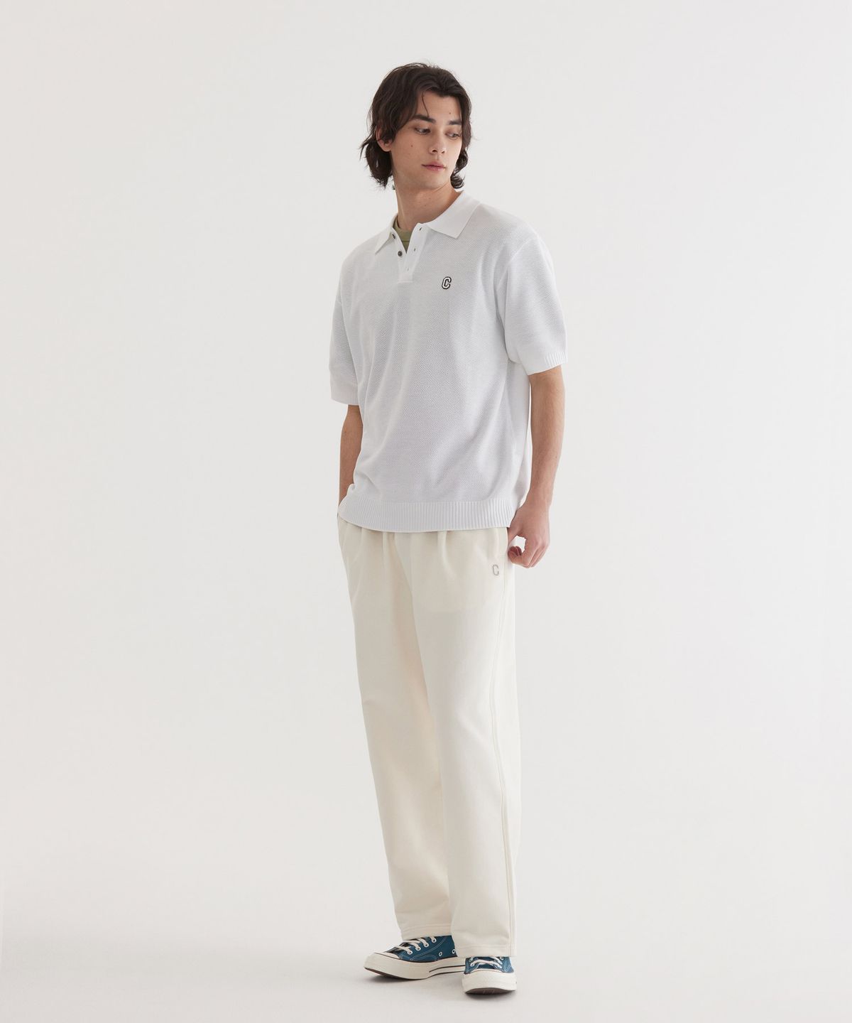 커버낫(COVERNAT) C 로고 카라 하프 니트 White