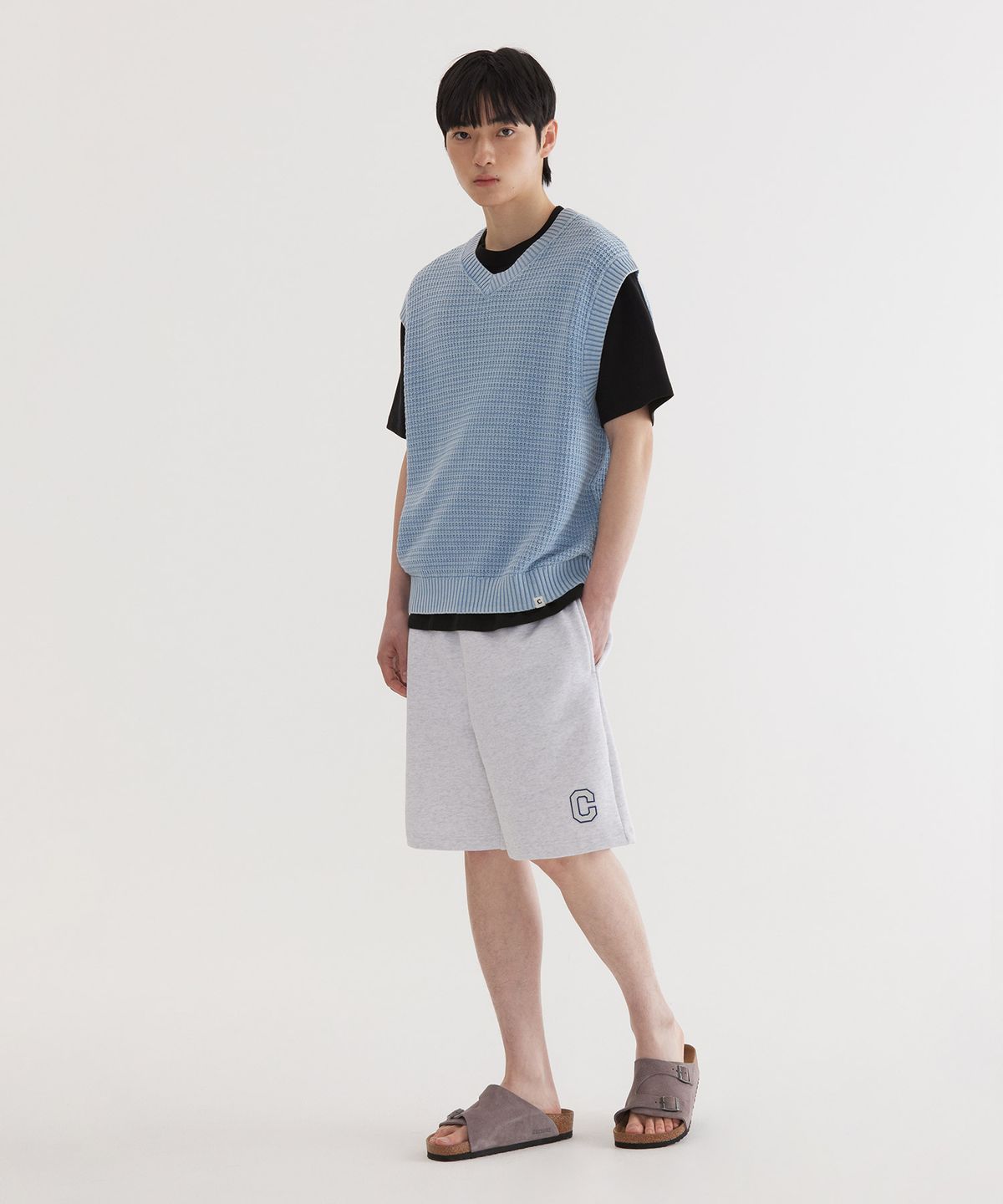 커버낫(COVERNAT) 레귤러 C 로고 스웻 쇼츠 Heather Gray