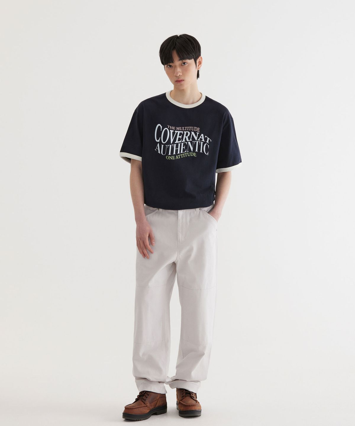 커버낫(COVERNAT) 타이포 그래픽 링거 티셔츠 Dark Navy