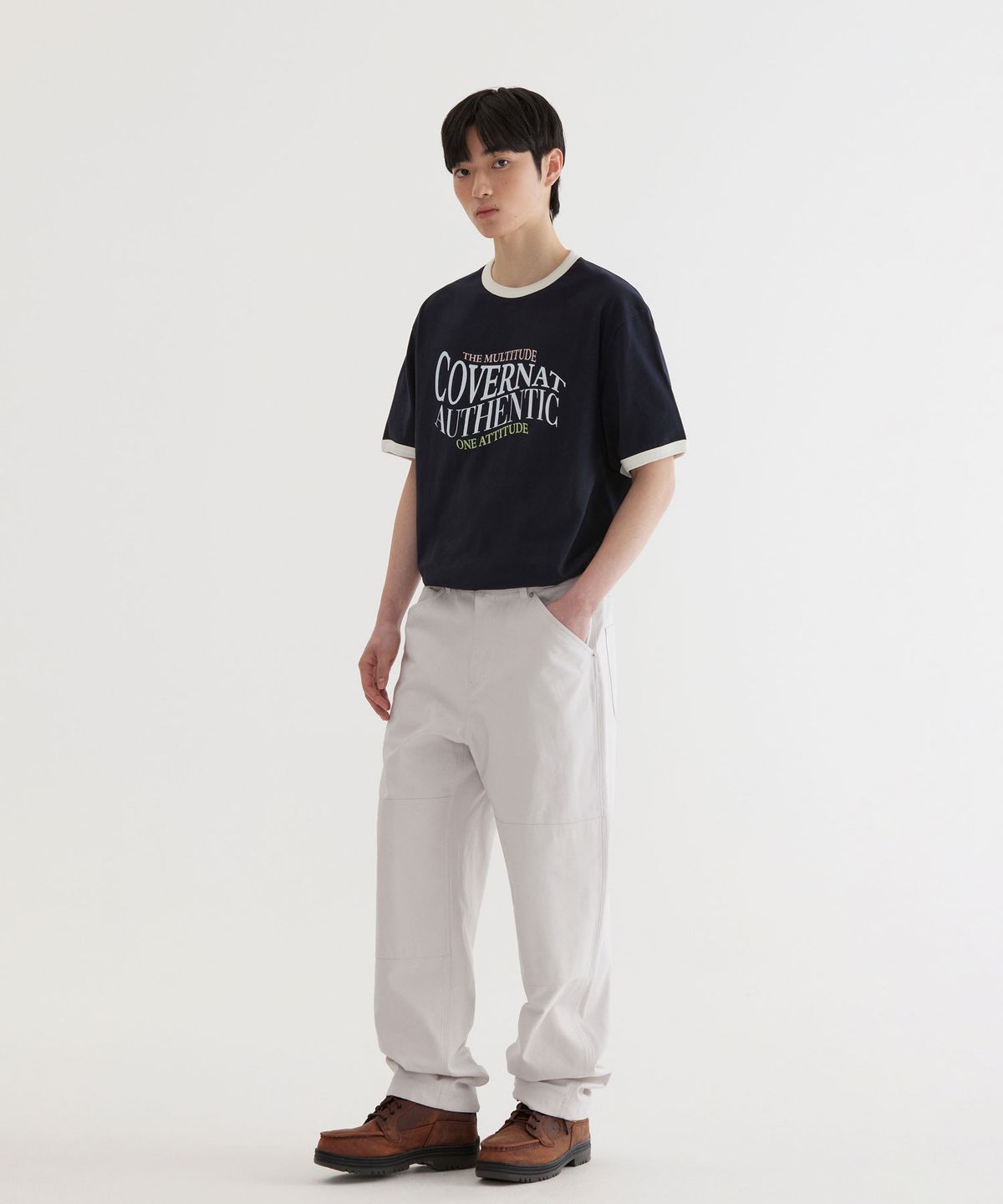커버낫(COVERNAT) 타이포 그래픽 링거 티셔츠 Dark Navy