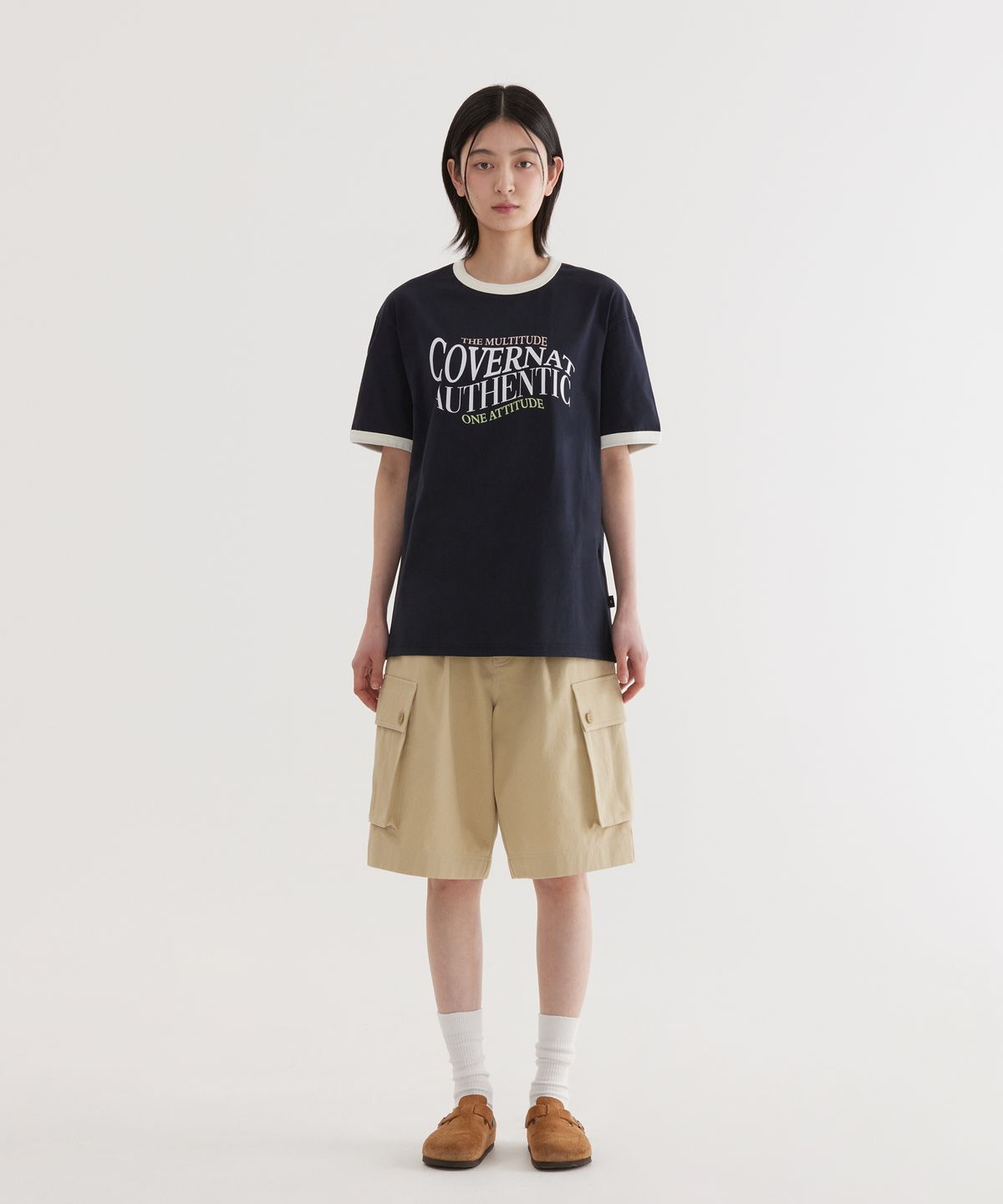 커버낫(COVERNAT) 타이포 그래픽 링거 티셔츠 Dark Navy