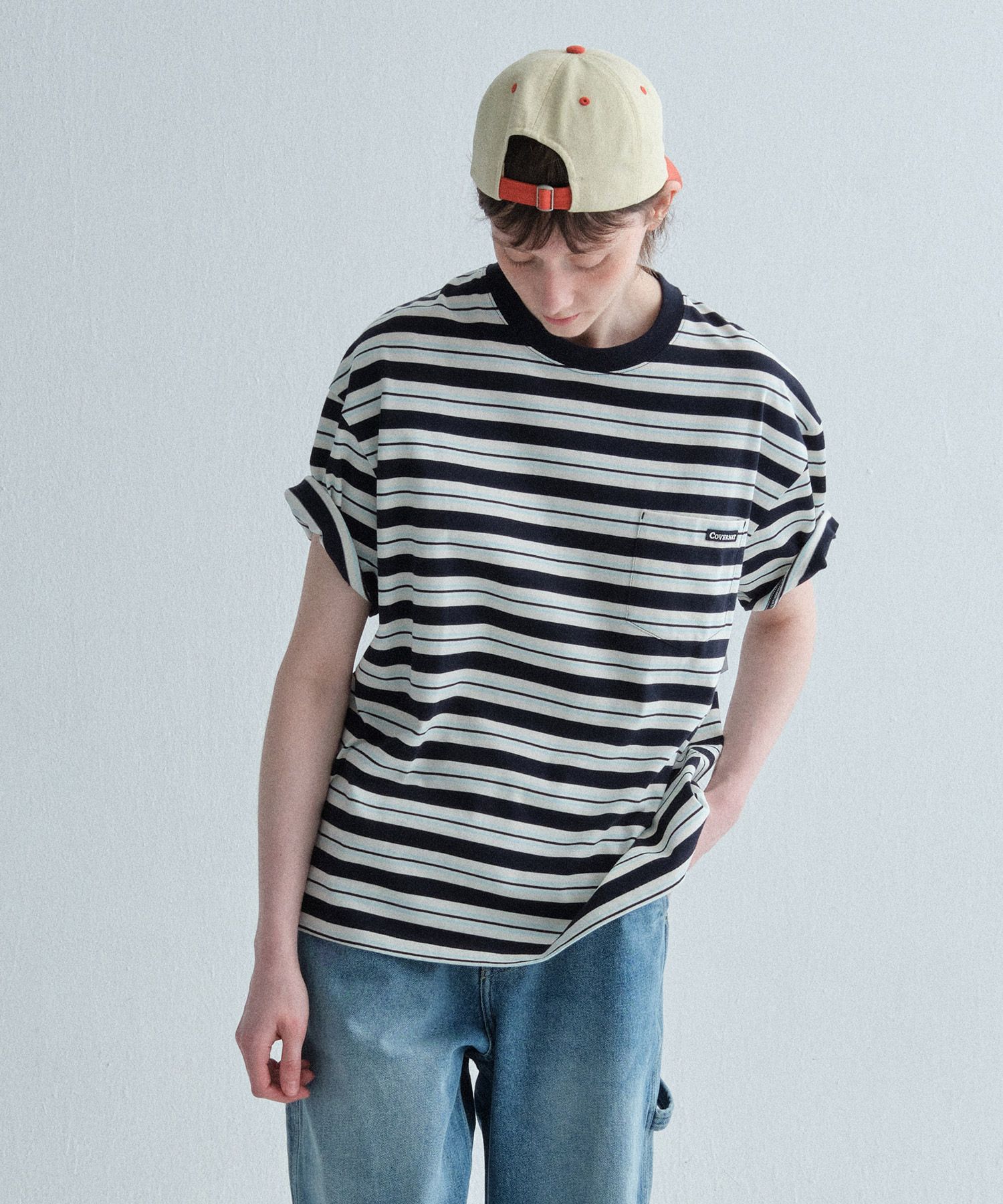 MUSINSA | COVERNAT Multi Stripe T-Shirt Dark Navy