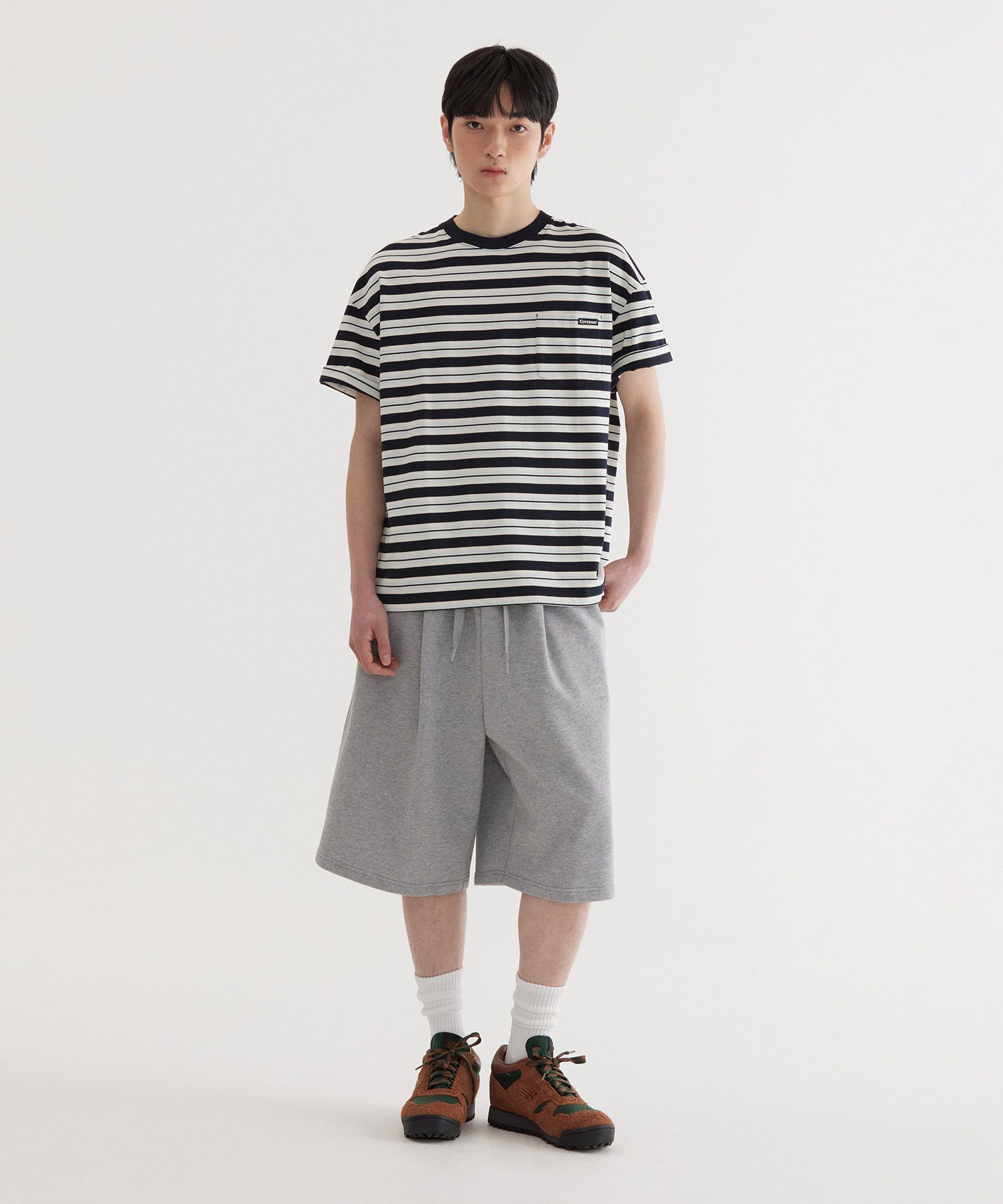 MUSINSA | COVERNAT Multi Stripe T-Shirt Dark Navy