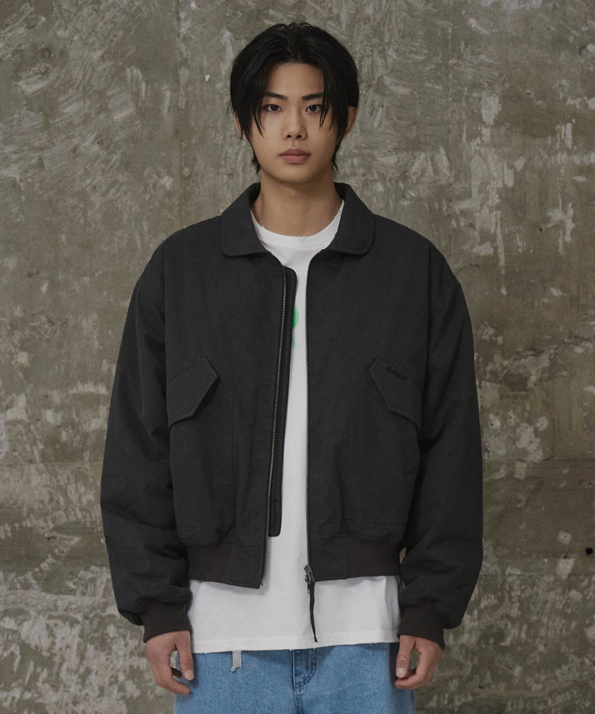 에르에르(ERER) Washed Bomber Jacket Black