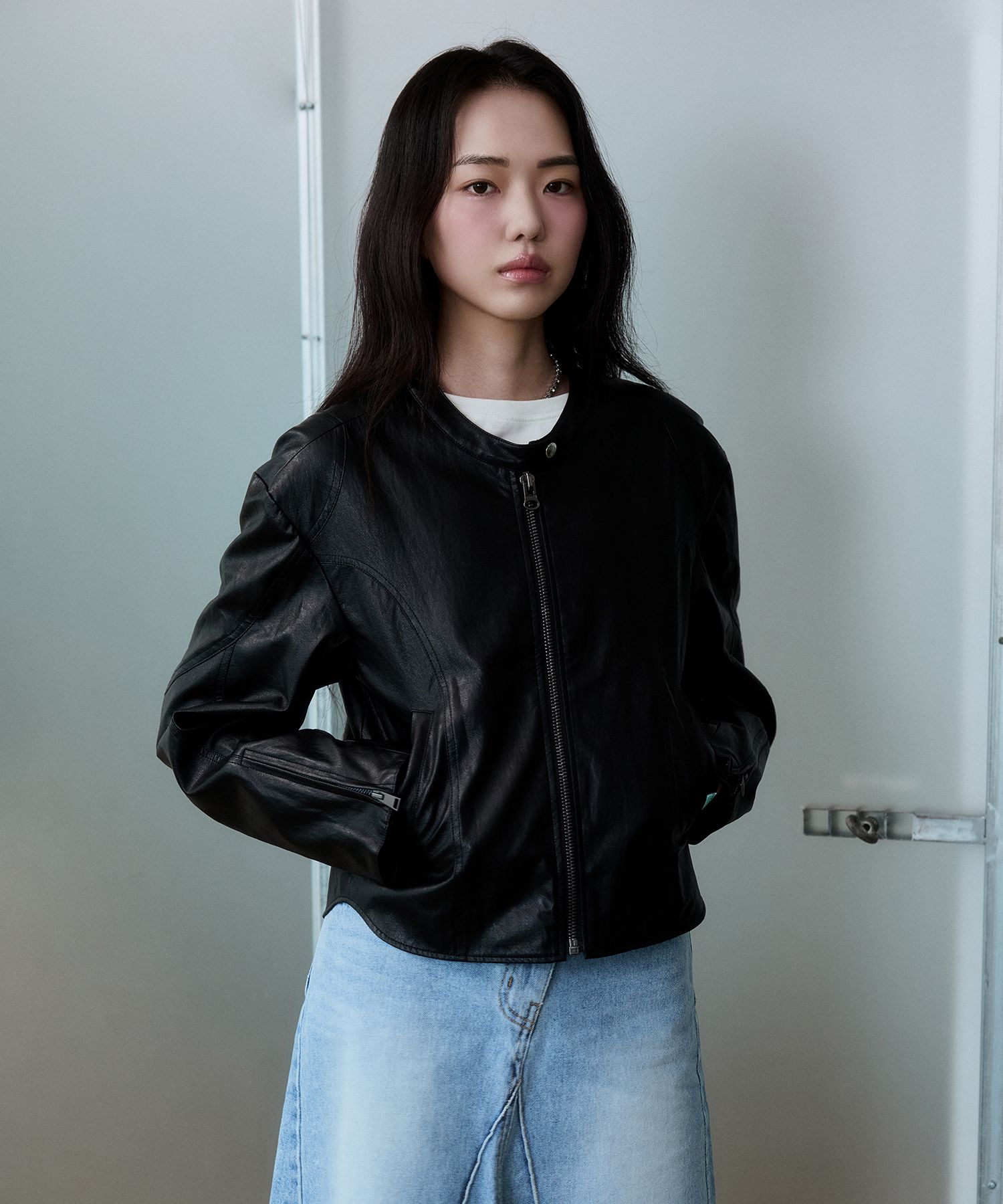 MUSINSA | INSTANTFUNK Faux Leather Short Jacket - Black