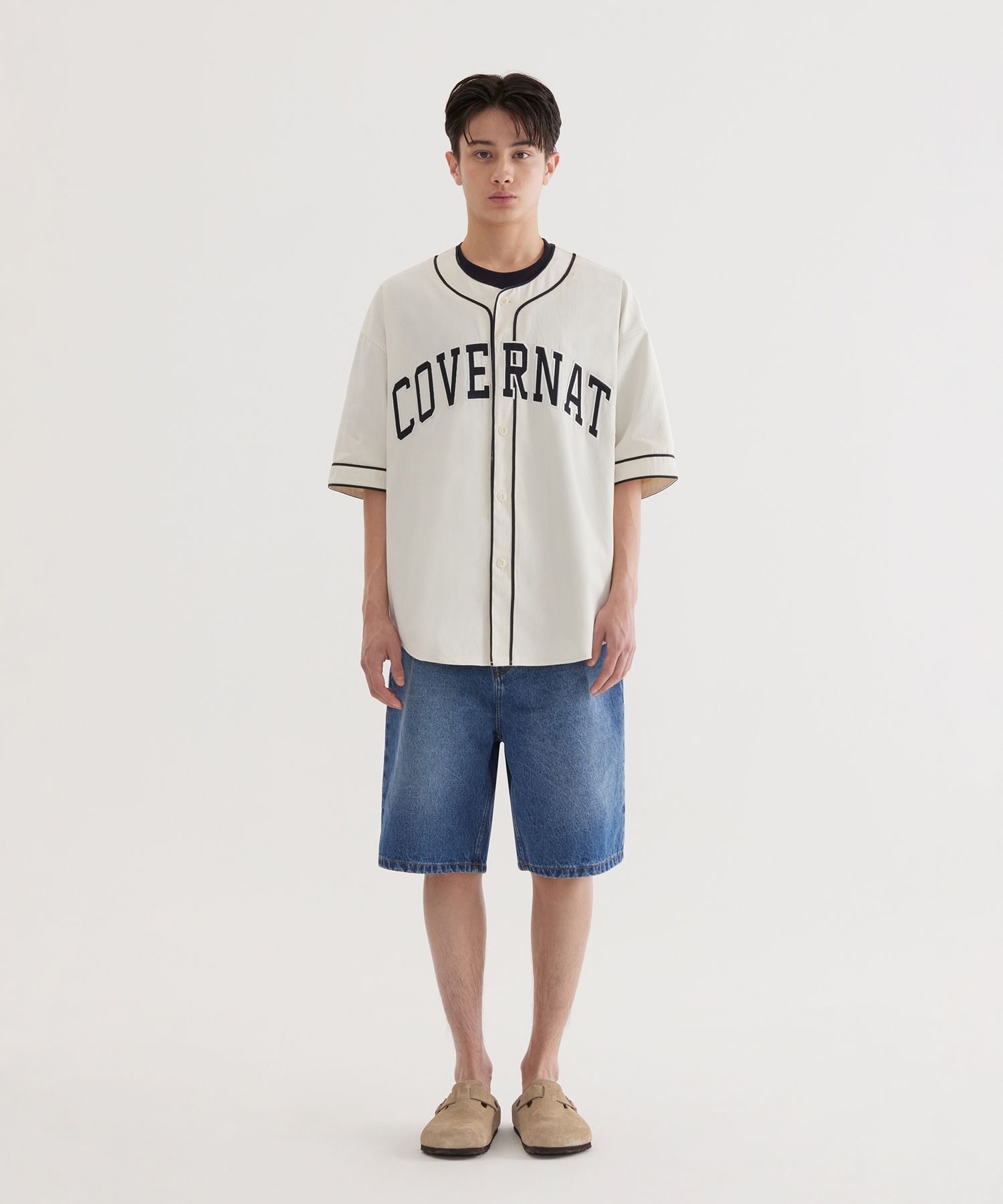 [COVERNAT] Arch Logo Baseball Half Shirt /追跡付 MUSINSA公式 | COVERNAT Arch Logo Baseball Half Shirt Ivory