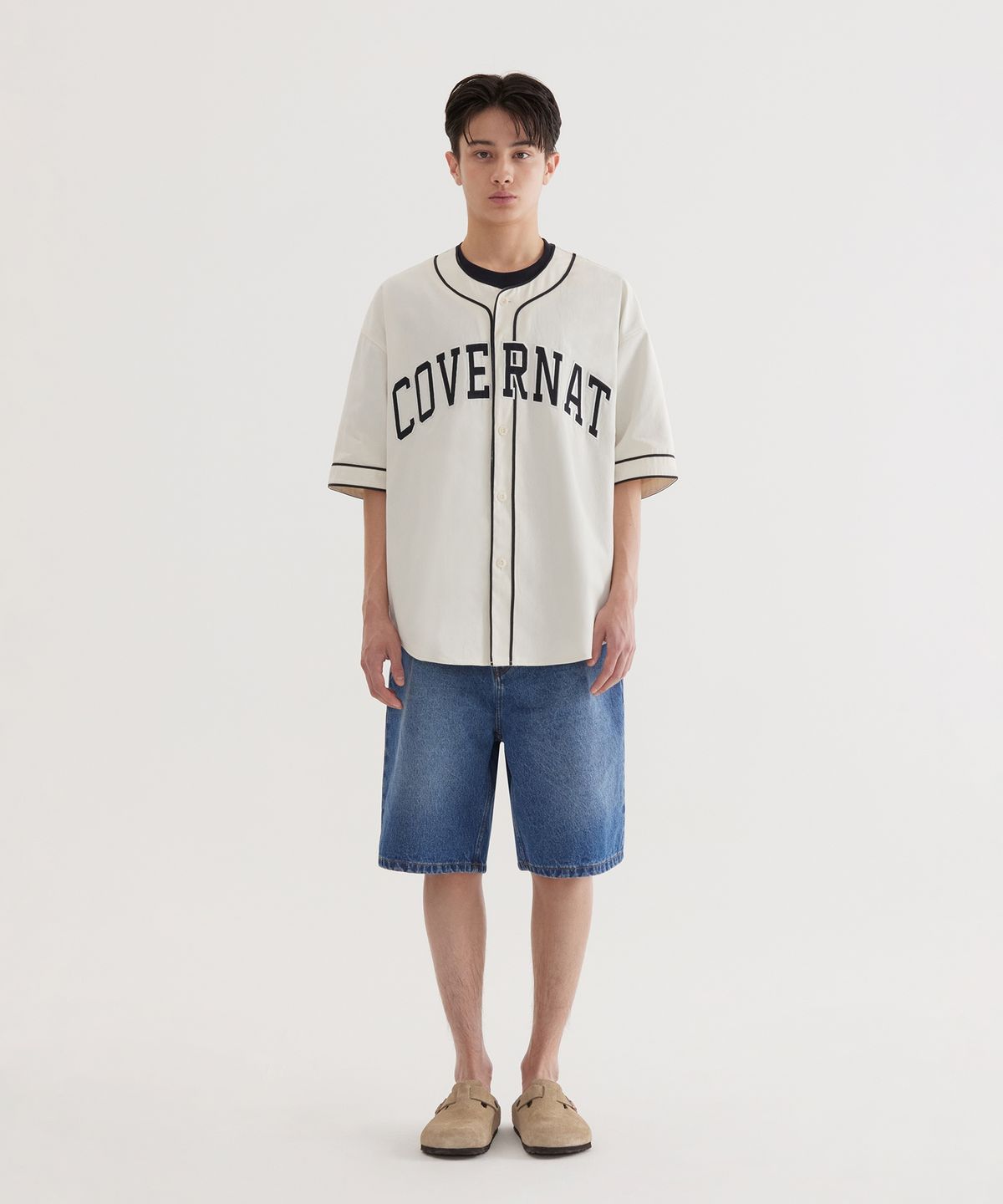 커버낫(COVERNAT) 아치로고 베이스볼 하프 셔츠 Ivory