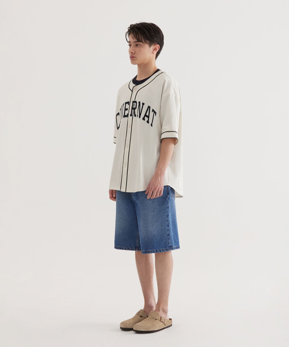 커버낫(COVERNAT) 아치로고 베이스볼 하프 셔츠 Ivory