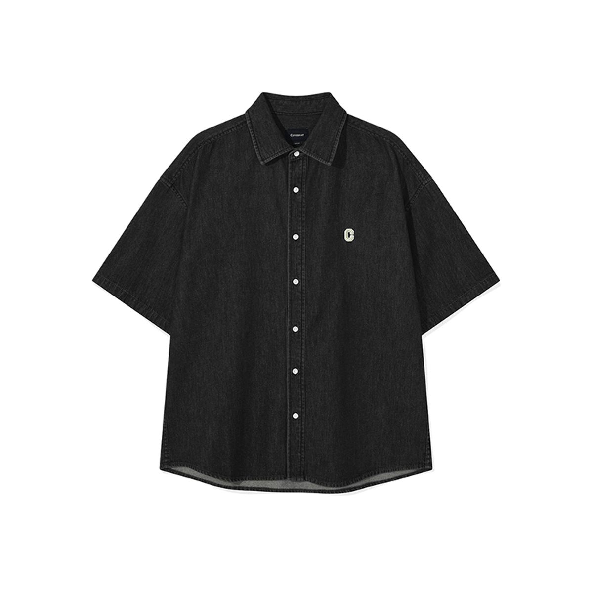 커버낫(COVERNAT) C 로고 데님 하프 셔츠 Black
