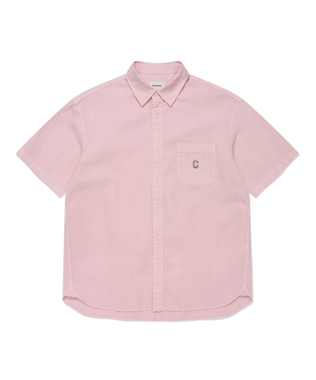 커버낫(COVERNAT) C 로고 피그먼트 옥스포드 하프 셔츠 Light Pink
