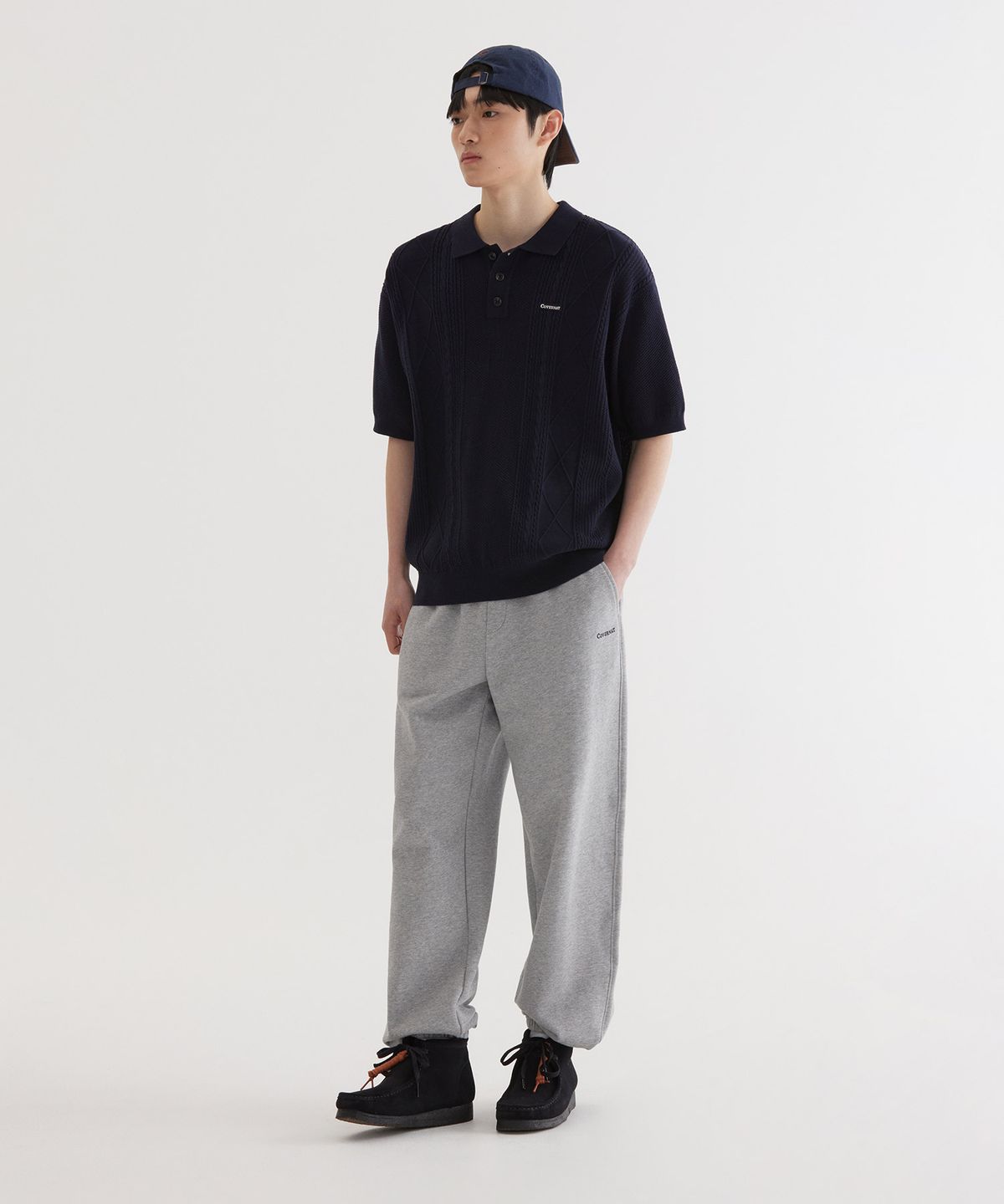 커버낫(COVERNAT) 스몰 어센틱 스카시 케이블 하프 니트 Dark Navy