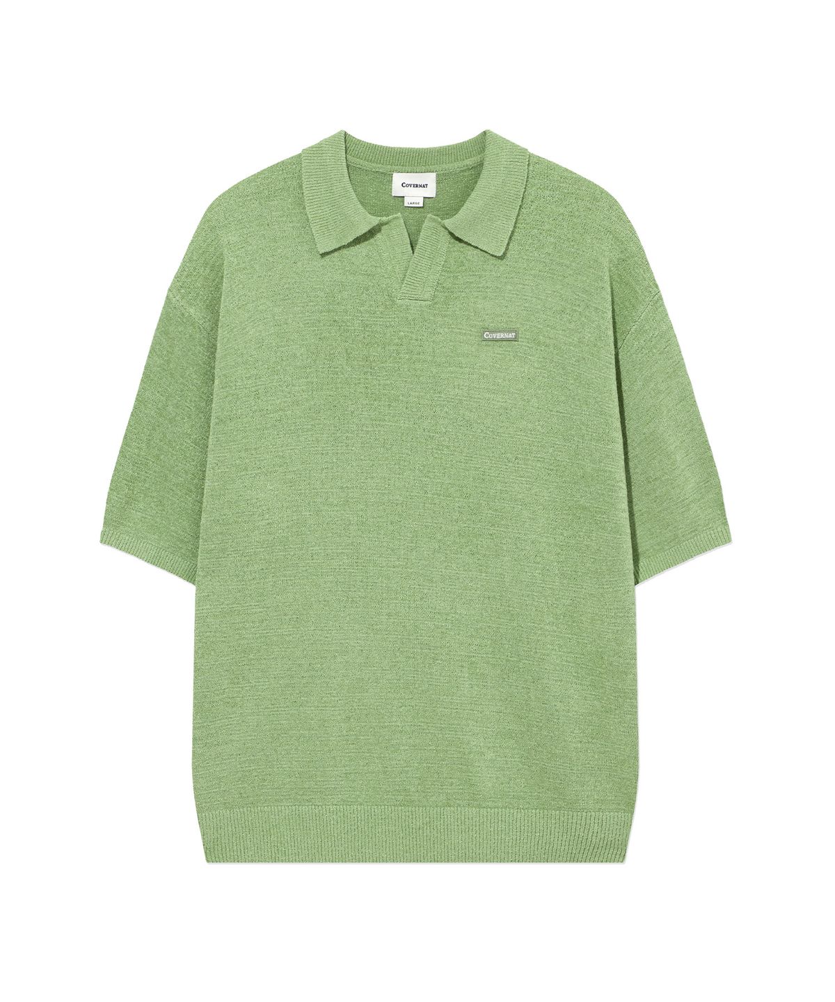커버낫(COVERNAT) 스몰 어센틱 오픈 카라 하프 니트 Light Green