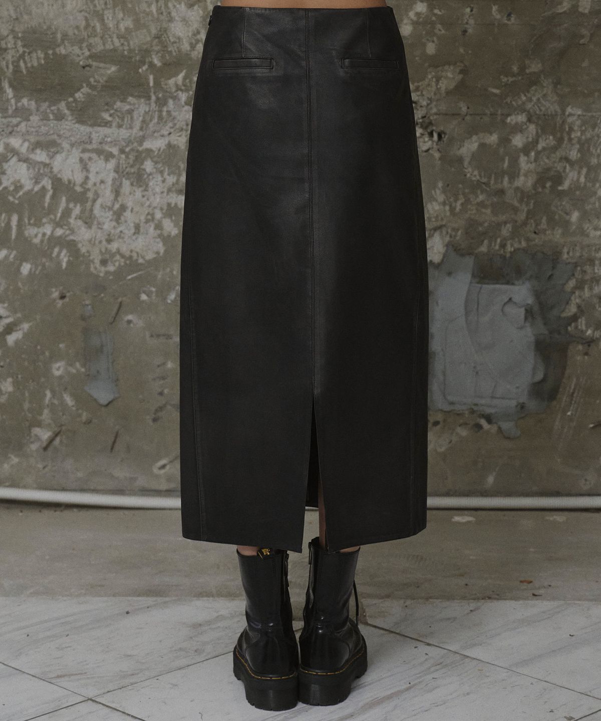 에르에르(ERER) Vintage Wash Leather Long Skirt Black