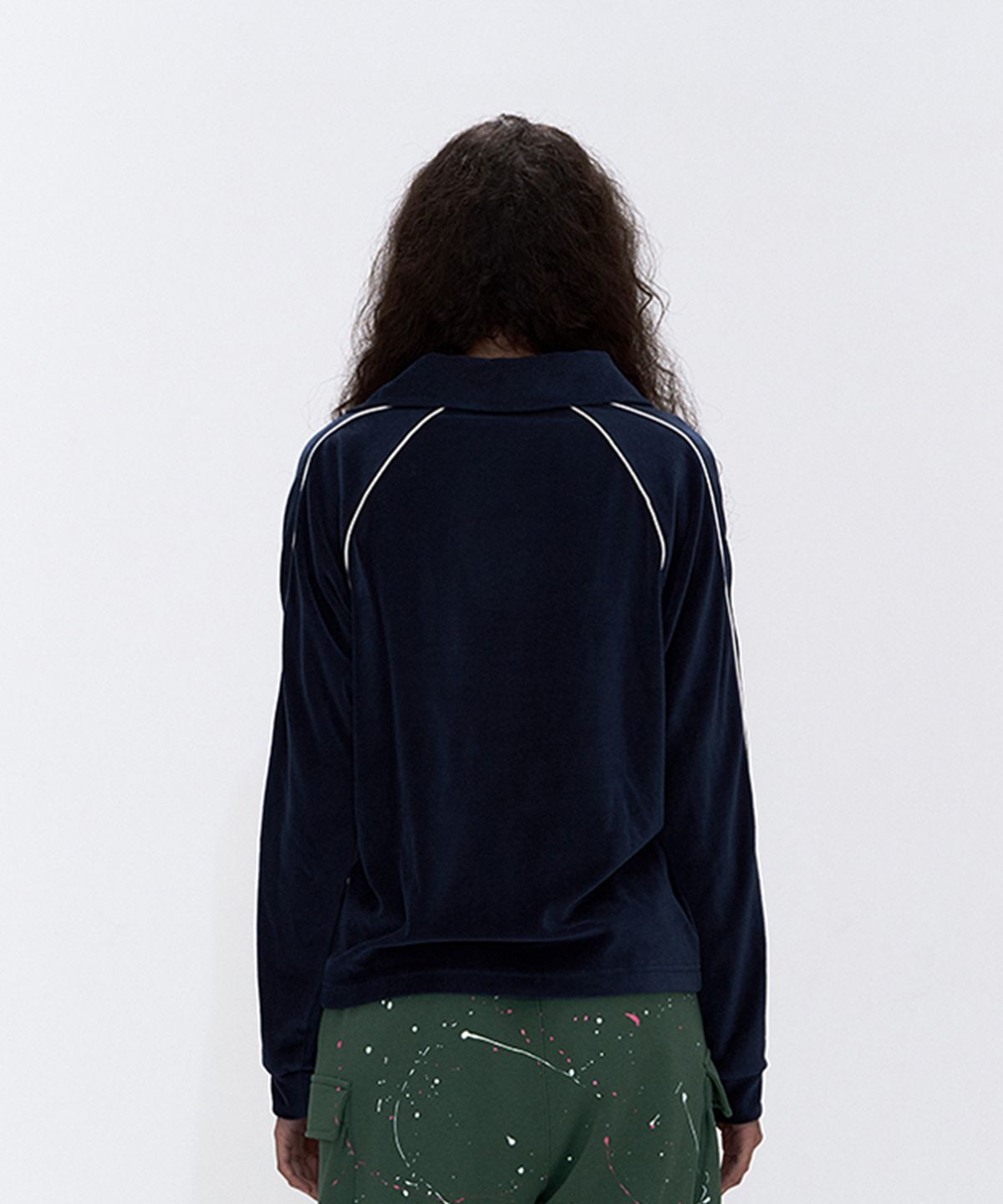 에르에르(ERER) Velour Piped Collar Tee Navy