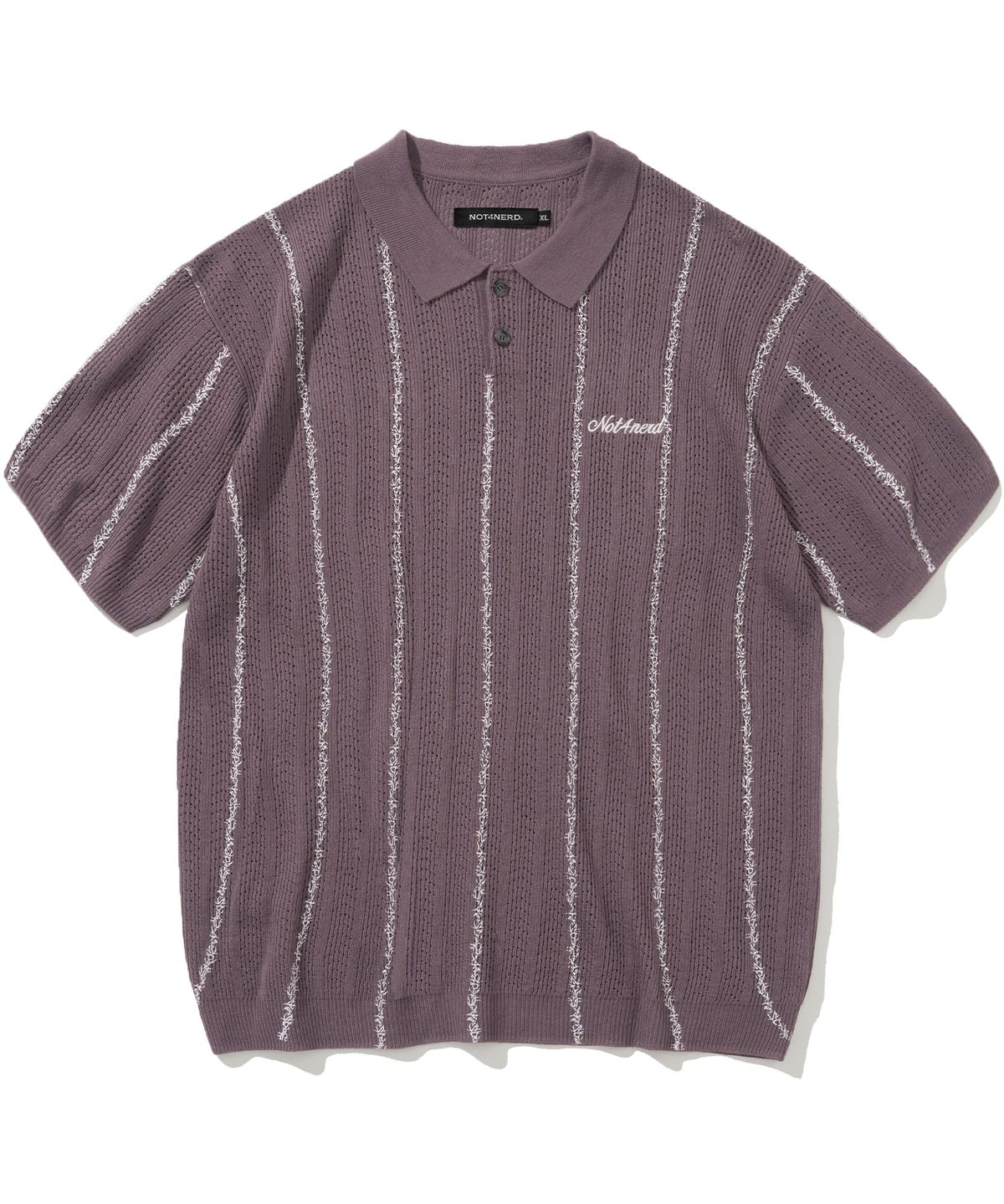 낫포너드(NOT4NERD) Ashen Dawn Stripe Short Sleeve Knit - Purple