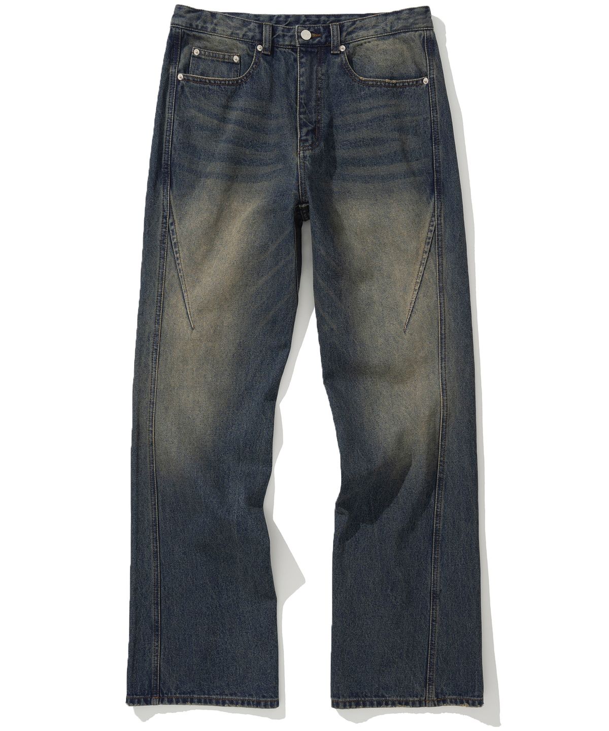 낫포너드(NOT4NERD) Curved Incision Flare Fit Denim Pants - Deep Blue