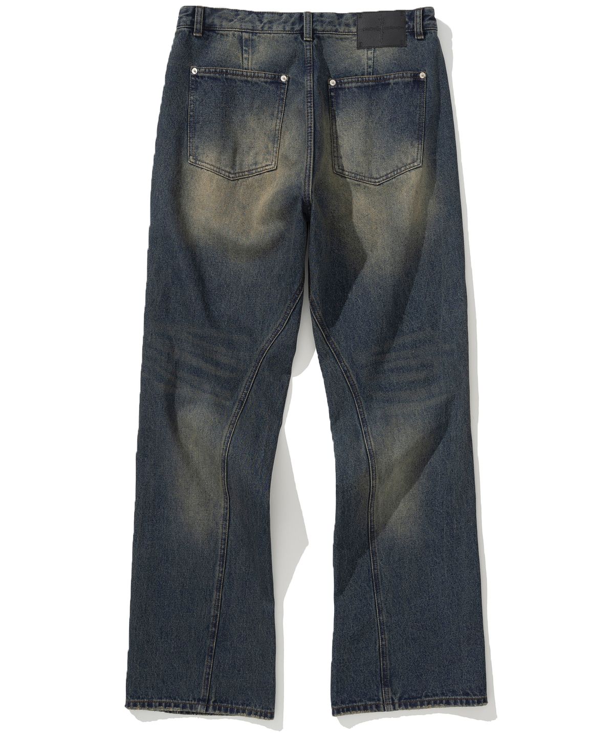 낫포너드(NOT4NERD) Curved Incision Flare Fit Denim Pants - Deep Blue