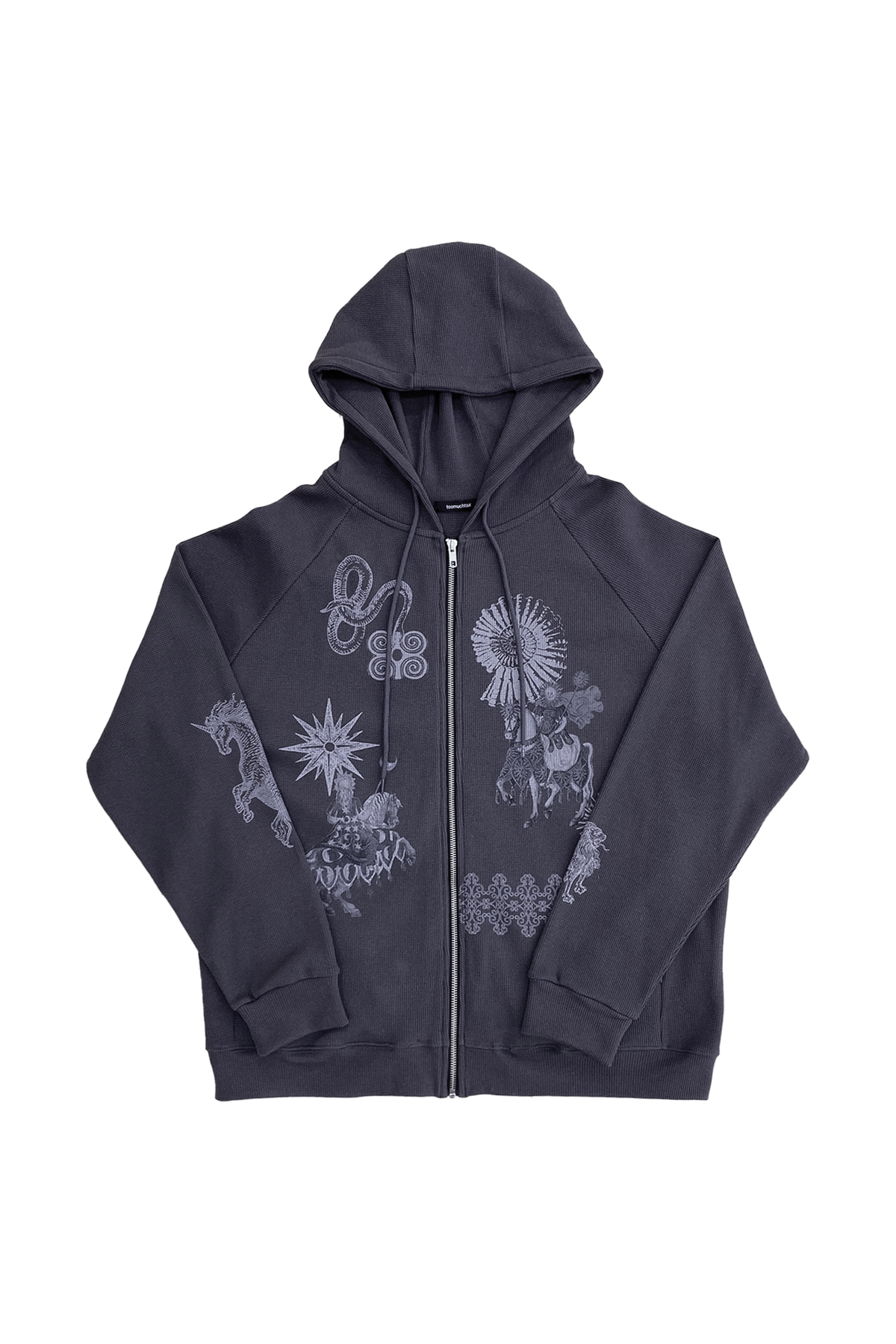 투머치택스(TOOMUCHTAX) TAROT WAFFLE ZIP-UP HOODIE (CHARCOAL)